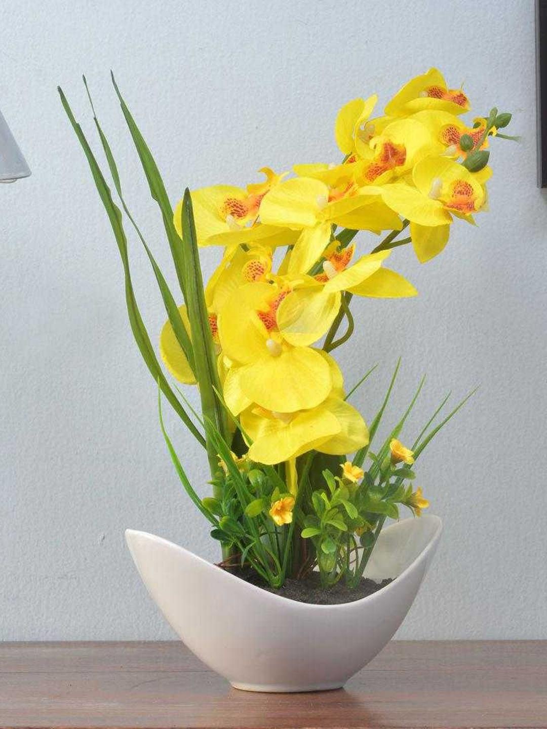 

Athome by Nilkamal Yellow & Green Orchid Bowl Potted Artificial Plant