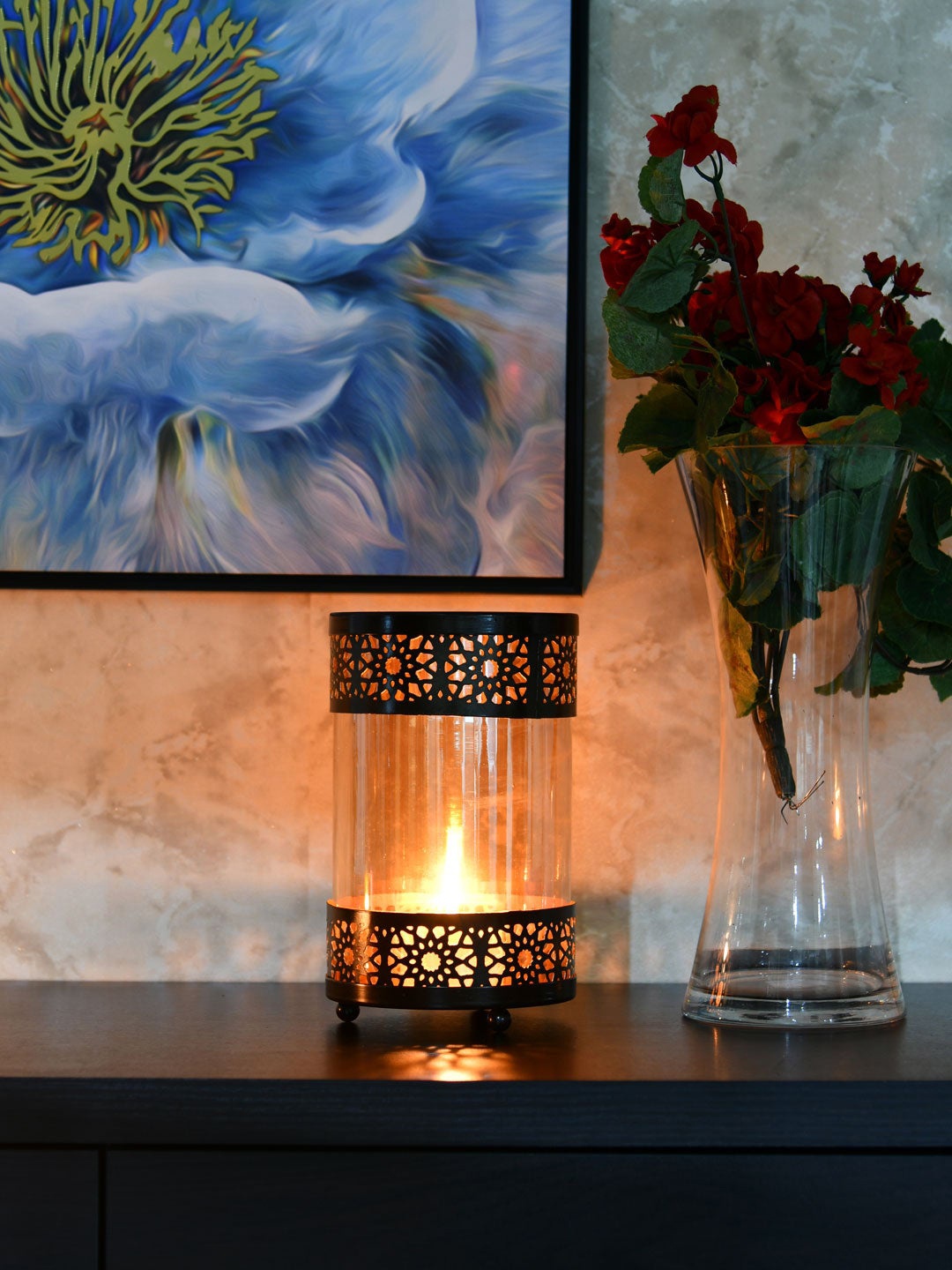 

Athome by Nilkamal Brown & Gold Toned Floral Candle Holder