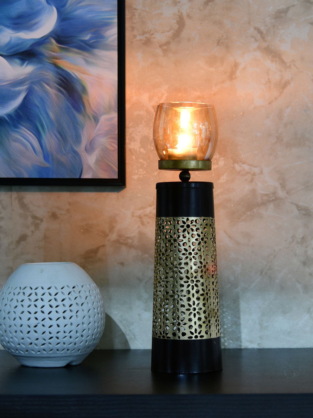 

Athome by Nilkamal Brown & Gold-Toned Tall Pillar Candle Stand