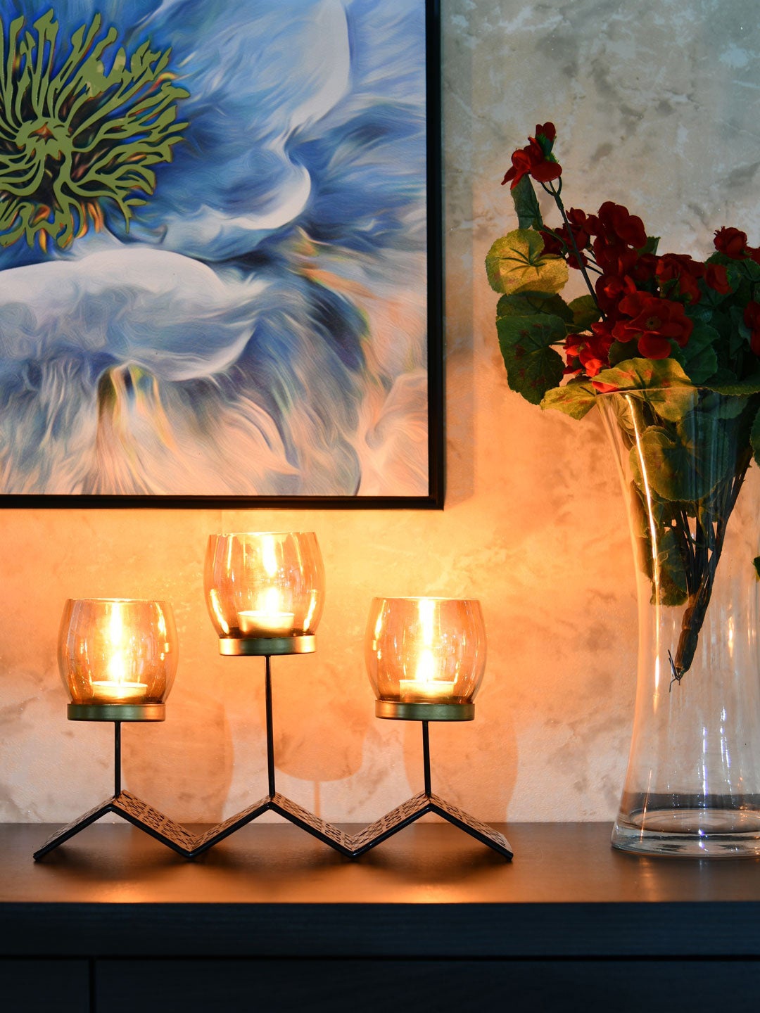 

Athome by Nilkamal Brown & Gold-Toned Trio Candle Stand