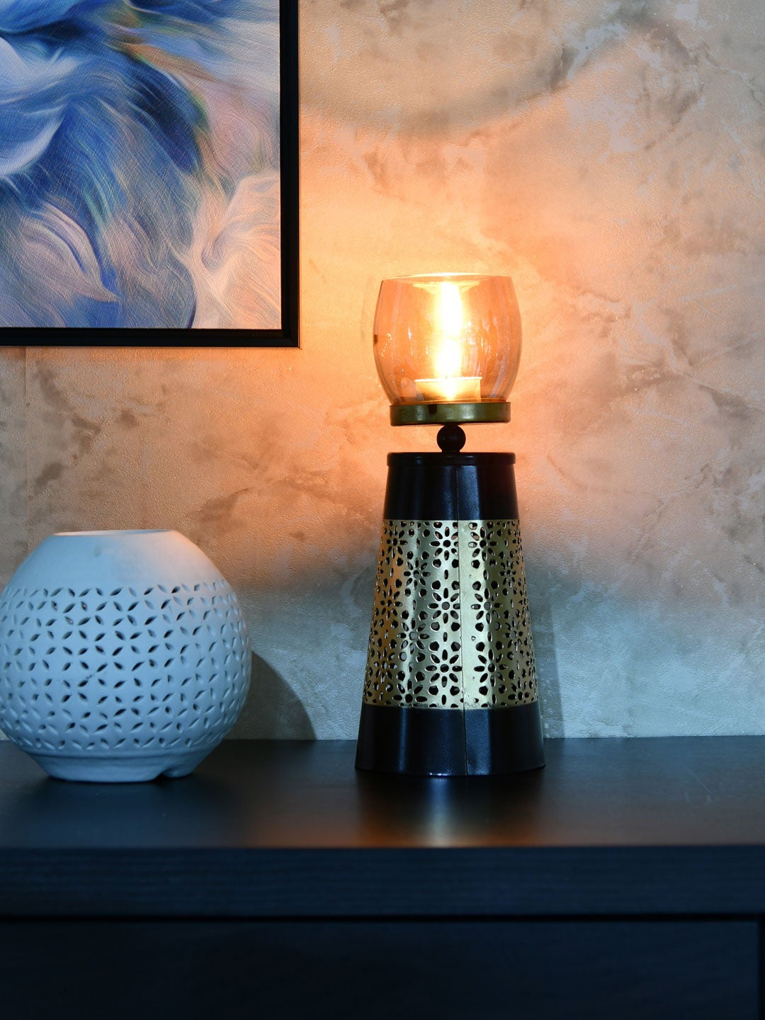 

Athome by Nilkamal Brown & Gold Short Pillar Candle Stand