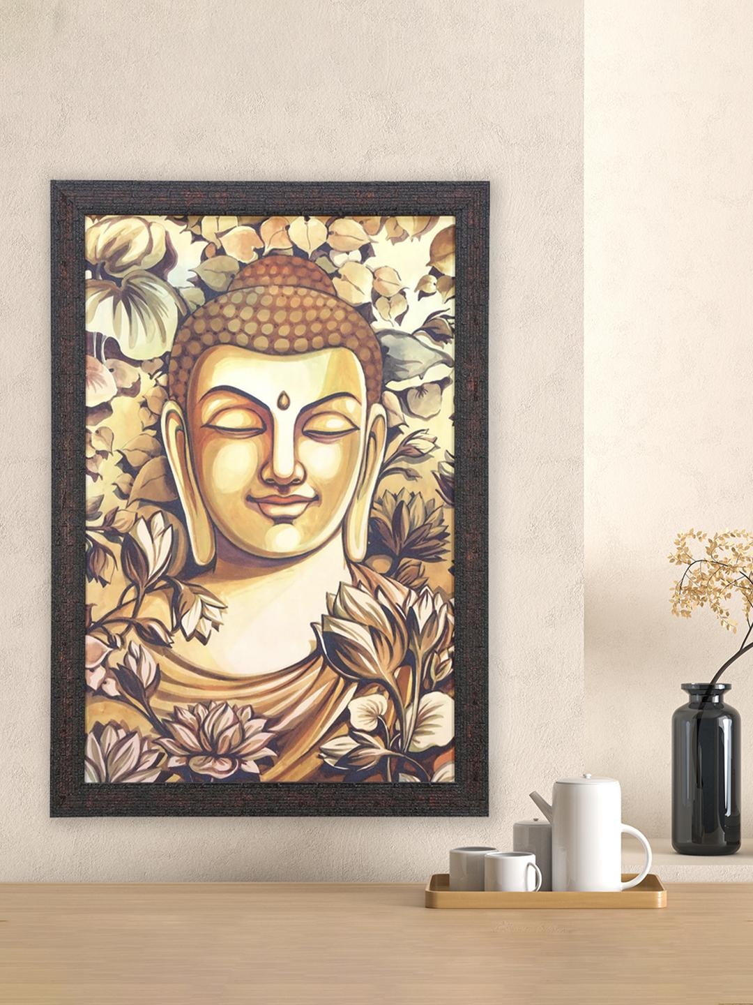 

Athome by Nilkamal Brown Buddha Mukh Floral Round Painting