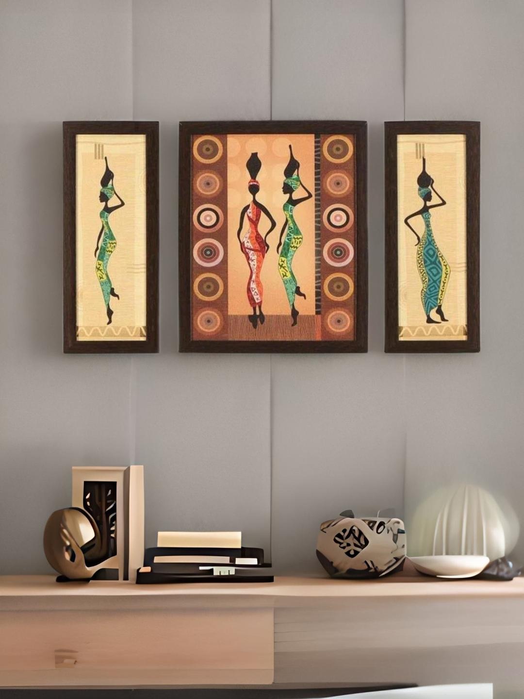 

Athome by Nilkamal Set of 3 Brown Tribal Ladies Painting