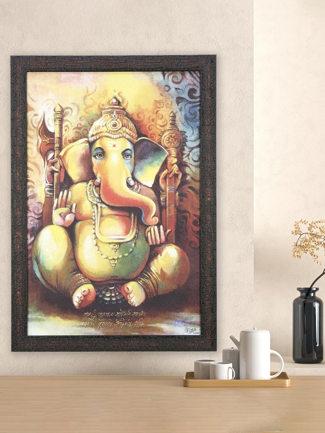 

Athome by Nilkamal Mustard Yellow Ganesha With Axe Painting