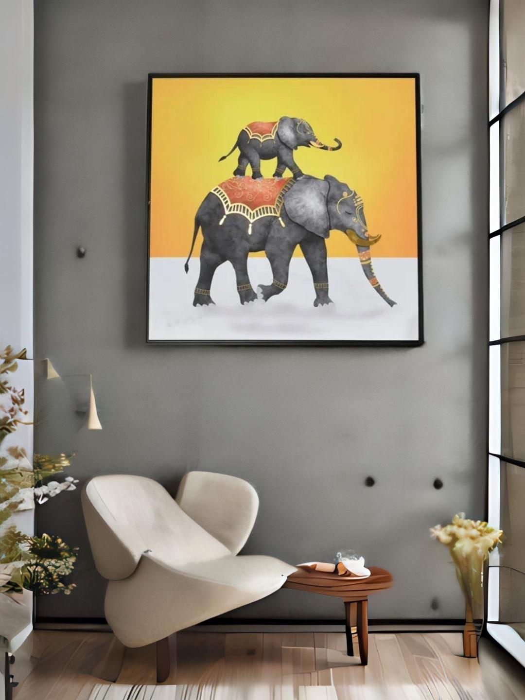 

Athome by Nilkamal Mustard & Grey Elephant With Baby Wall Photo Frame