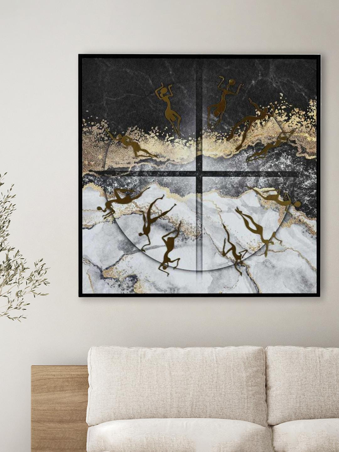 

Athome by Nilkamal Black & Gold Fluid Art Painting