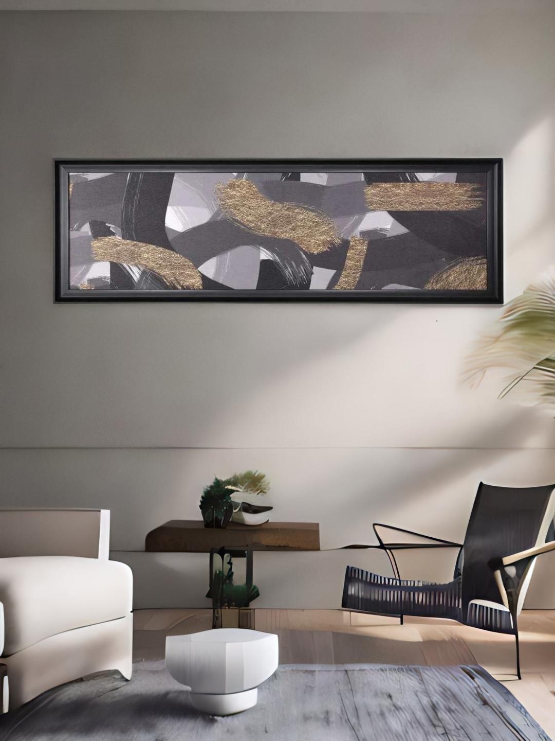 

Athome by Nilkamal Black & Gold Toned Abstract Painting
