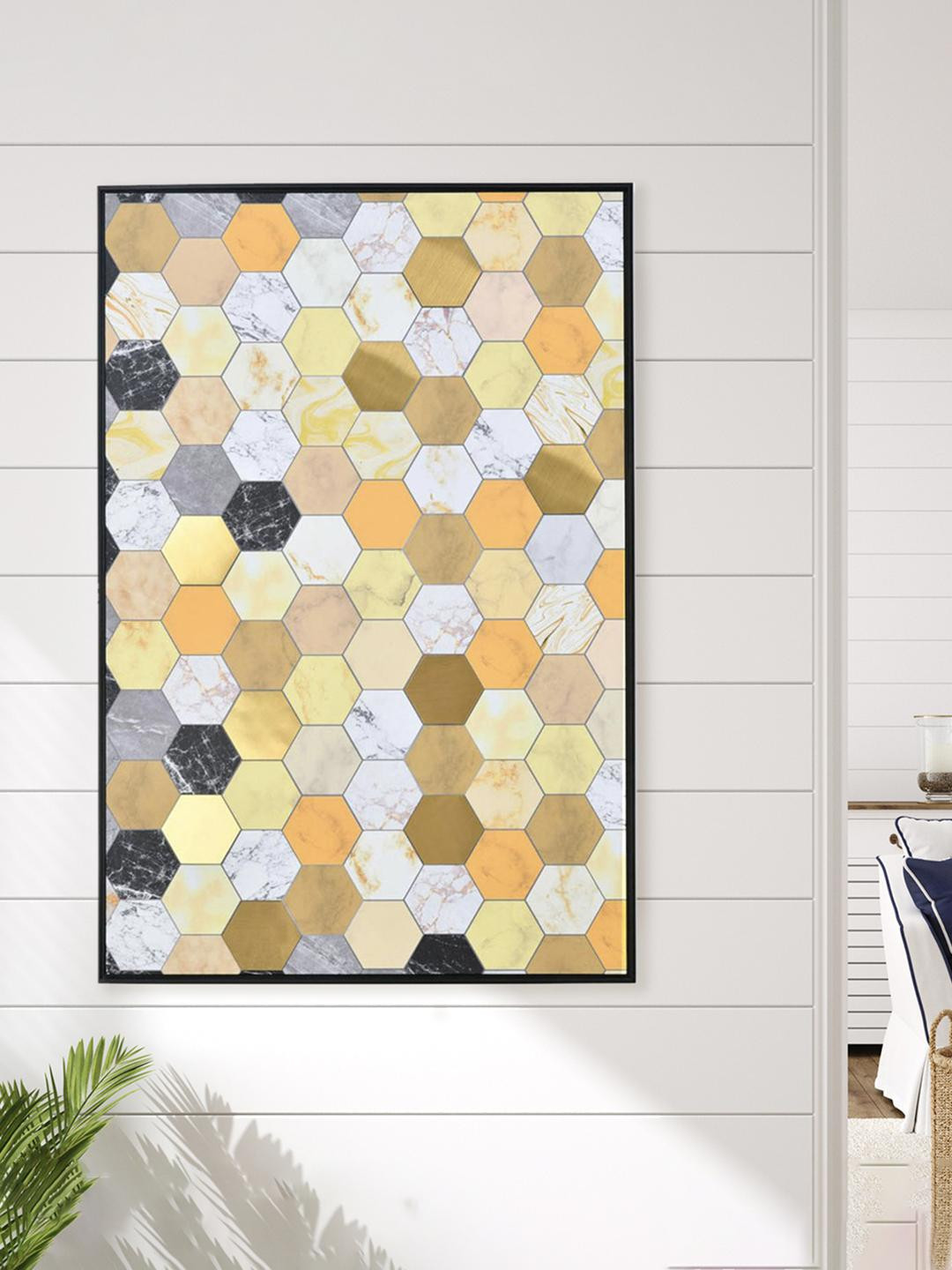

Athome by Nilkamal Mustard Yellow & Grey Hexagon Painting Photo Frame