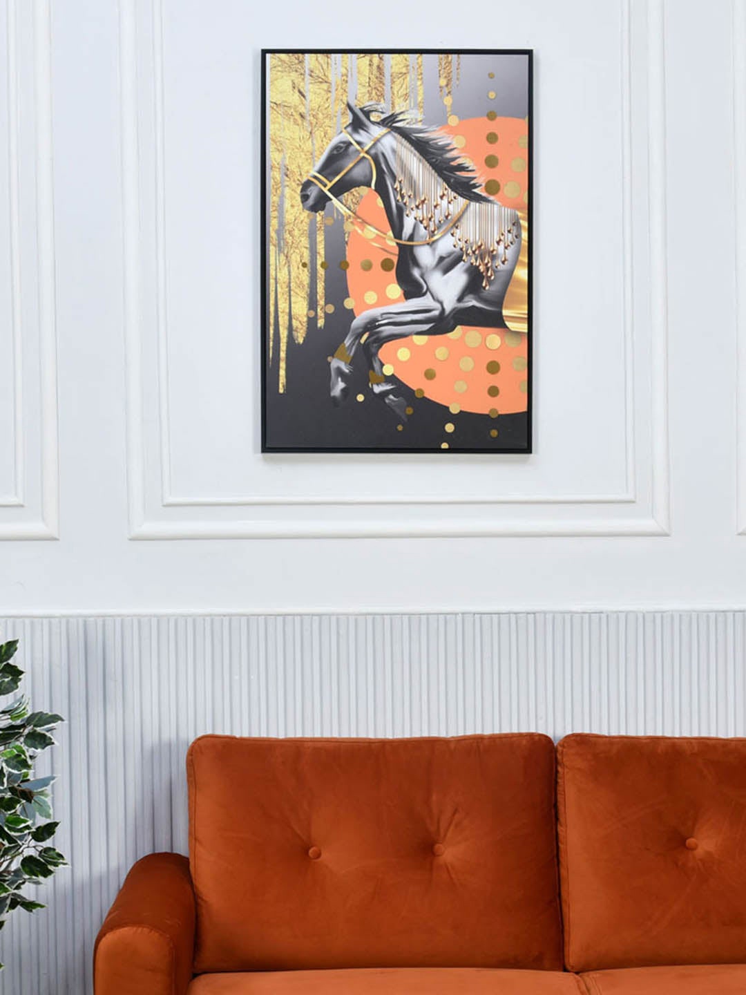 

Athome by Nilkamal Black & Gold Horse Painting