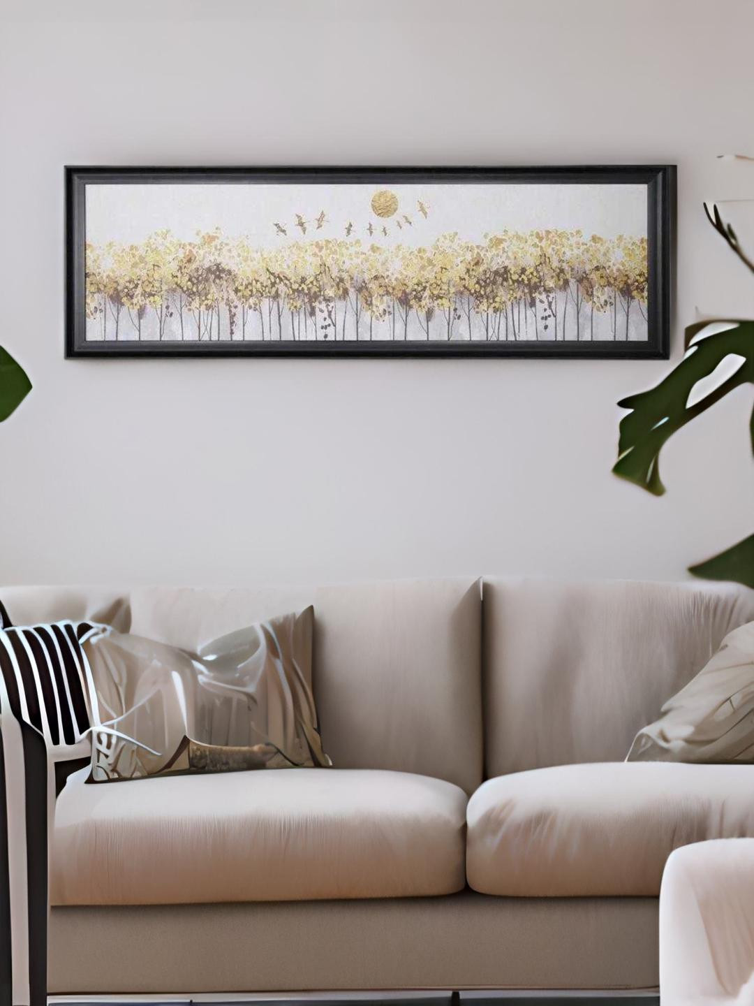 

Athome by Nilkamal Mustard Trees & Birds Wall Art Painting