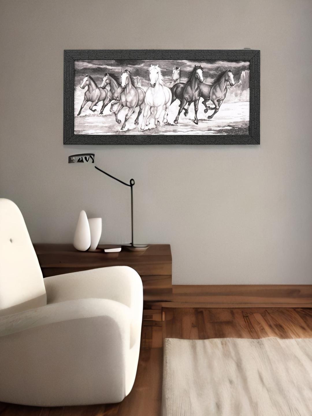 

Athome by Nilkamal Black & White Seven Horses Painting Wall Art