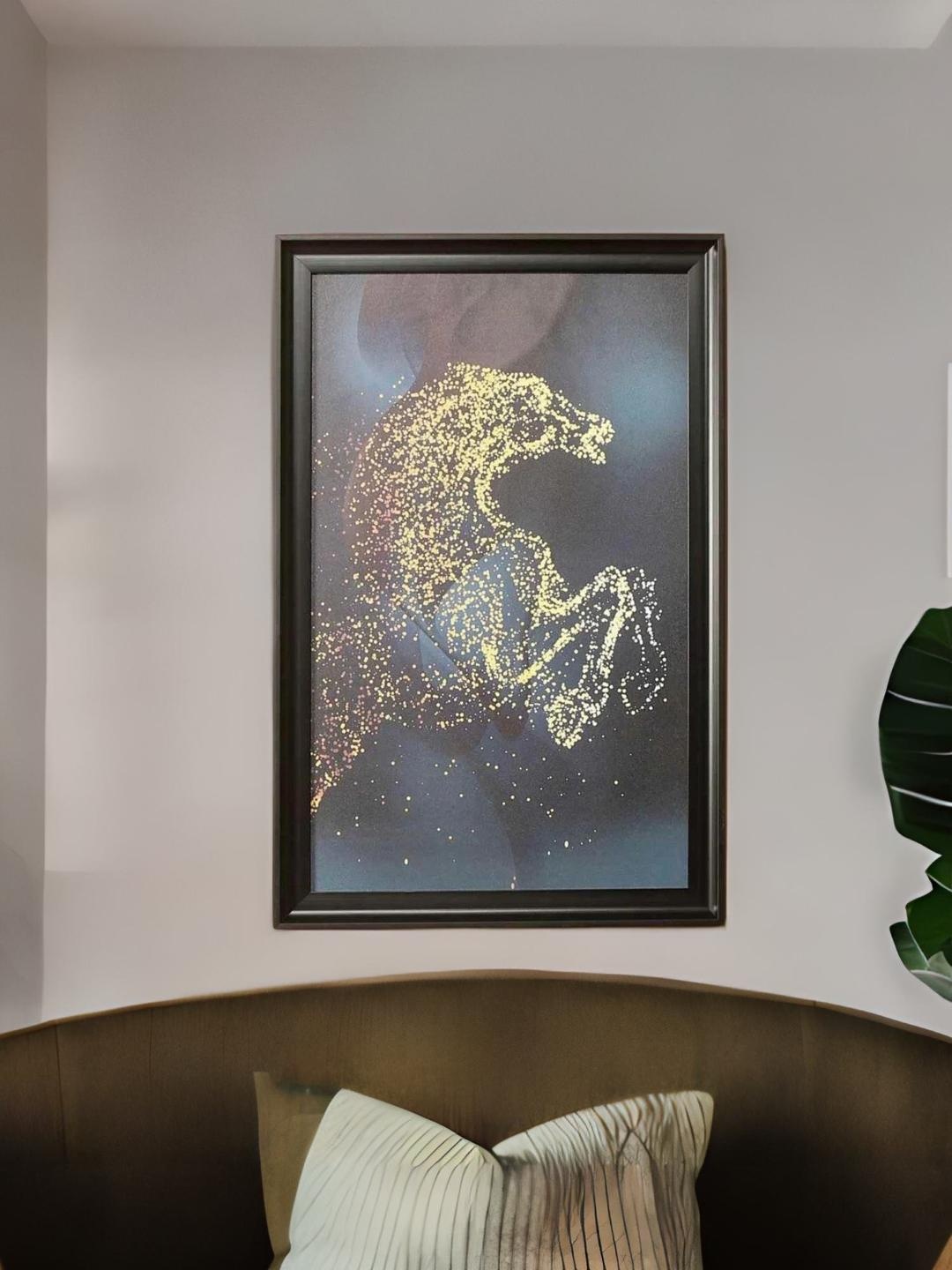 

Athome by Nilkamal Black & Gold-Toned Jumping Horse Painting