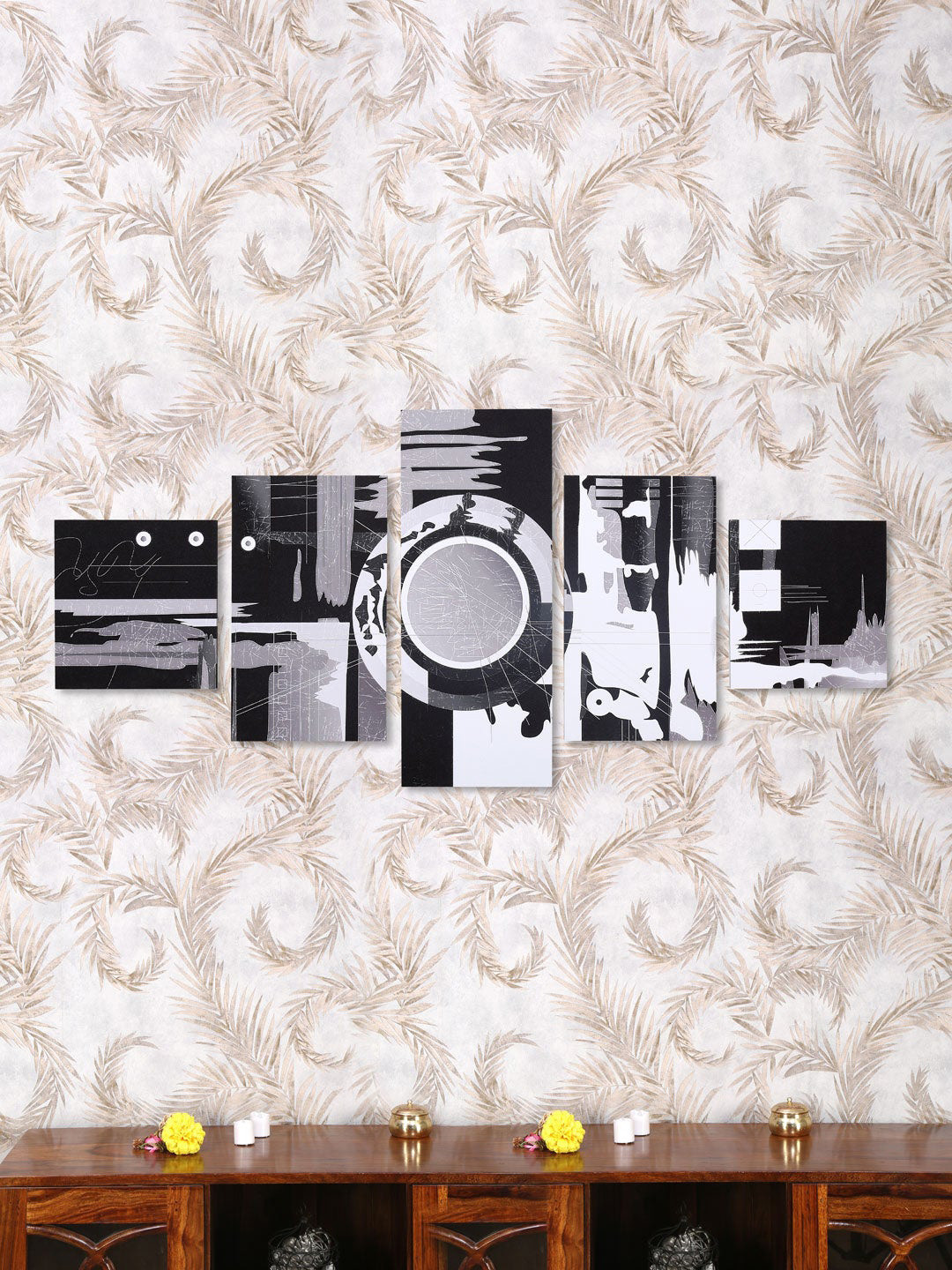 

Athome by Nilkamal Black & White Abstract Art Wall Painting With 5 Panels
