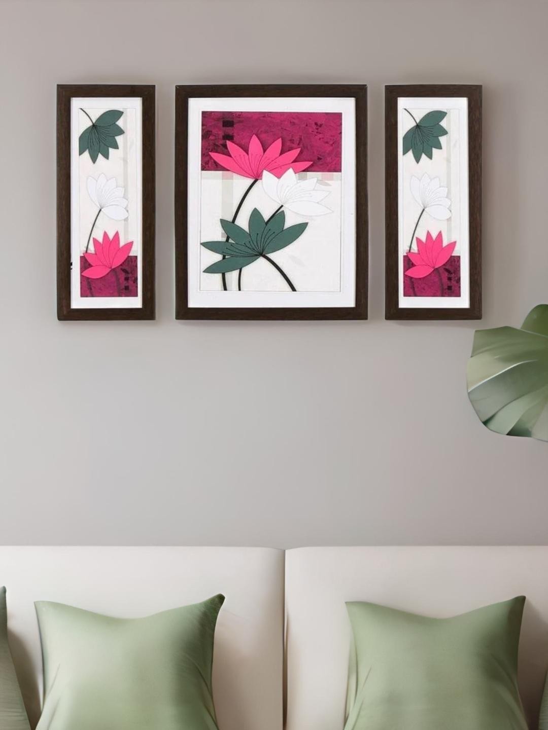 

Athome by Nilkamal Set of 3 Lavender & Fuschia Water Lilies Wall Painting