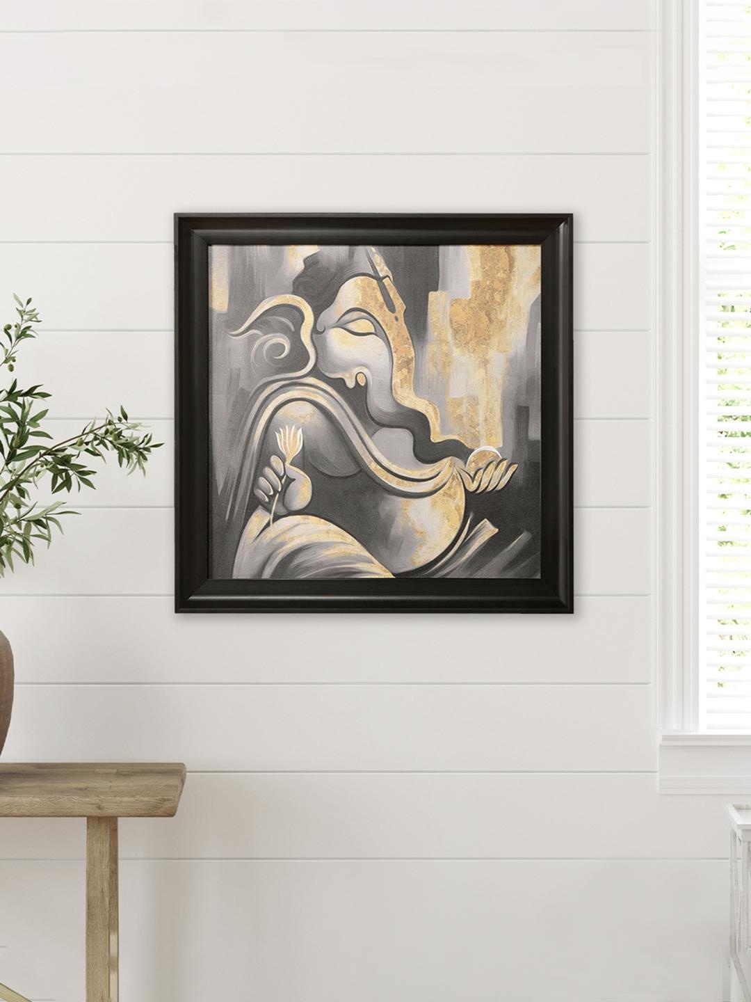 

Athome by Nilkamal Black & Gold Meditating Ganesha Painting