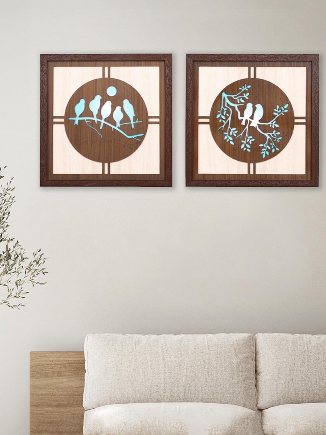 

Athome by Nilkamal Set Of 2 Sea Green & Brown Birds Wall Art