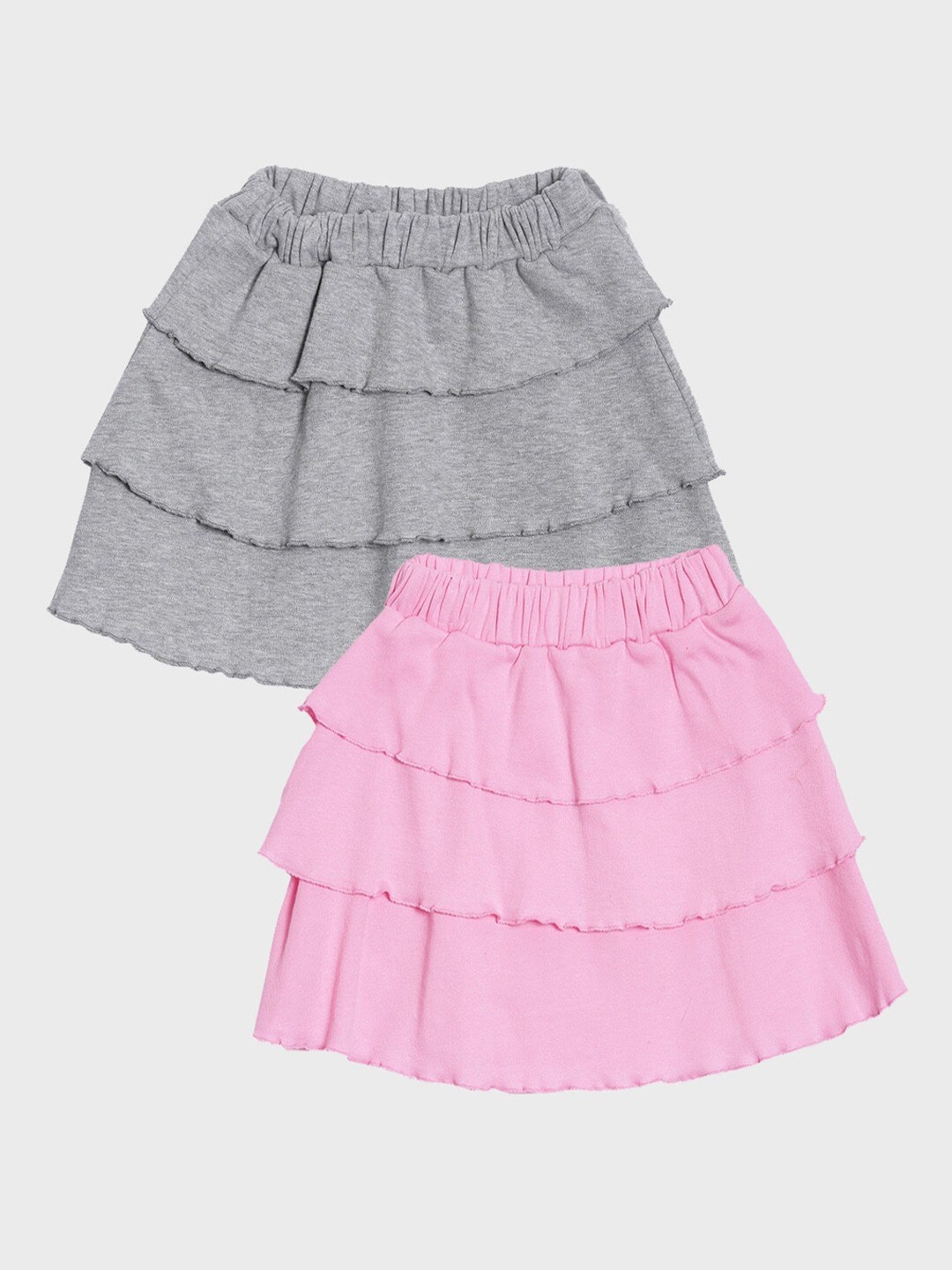 

Kryptic Girls Pack of 2 Grey & Pink Cotton Ruffle Knee-Length Skirt