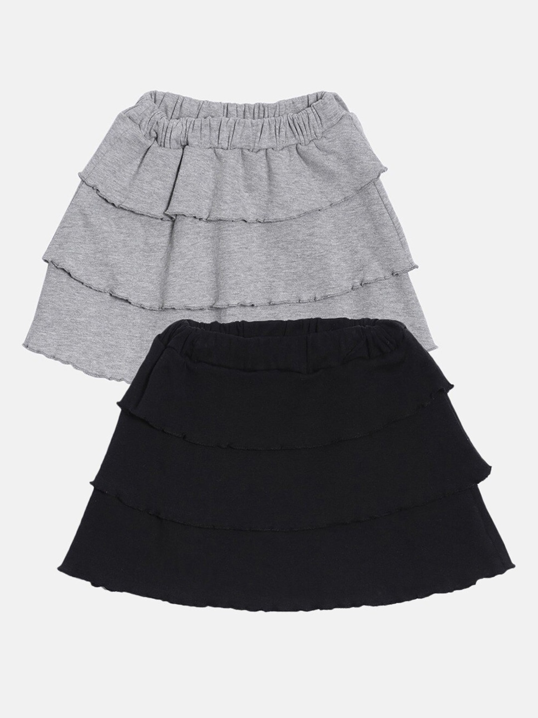 

Kryptic Girls Pack of 2 Grey & Black Ruffle Knee length Skirt