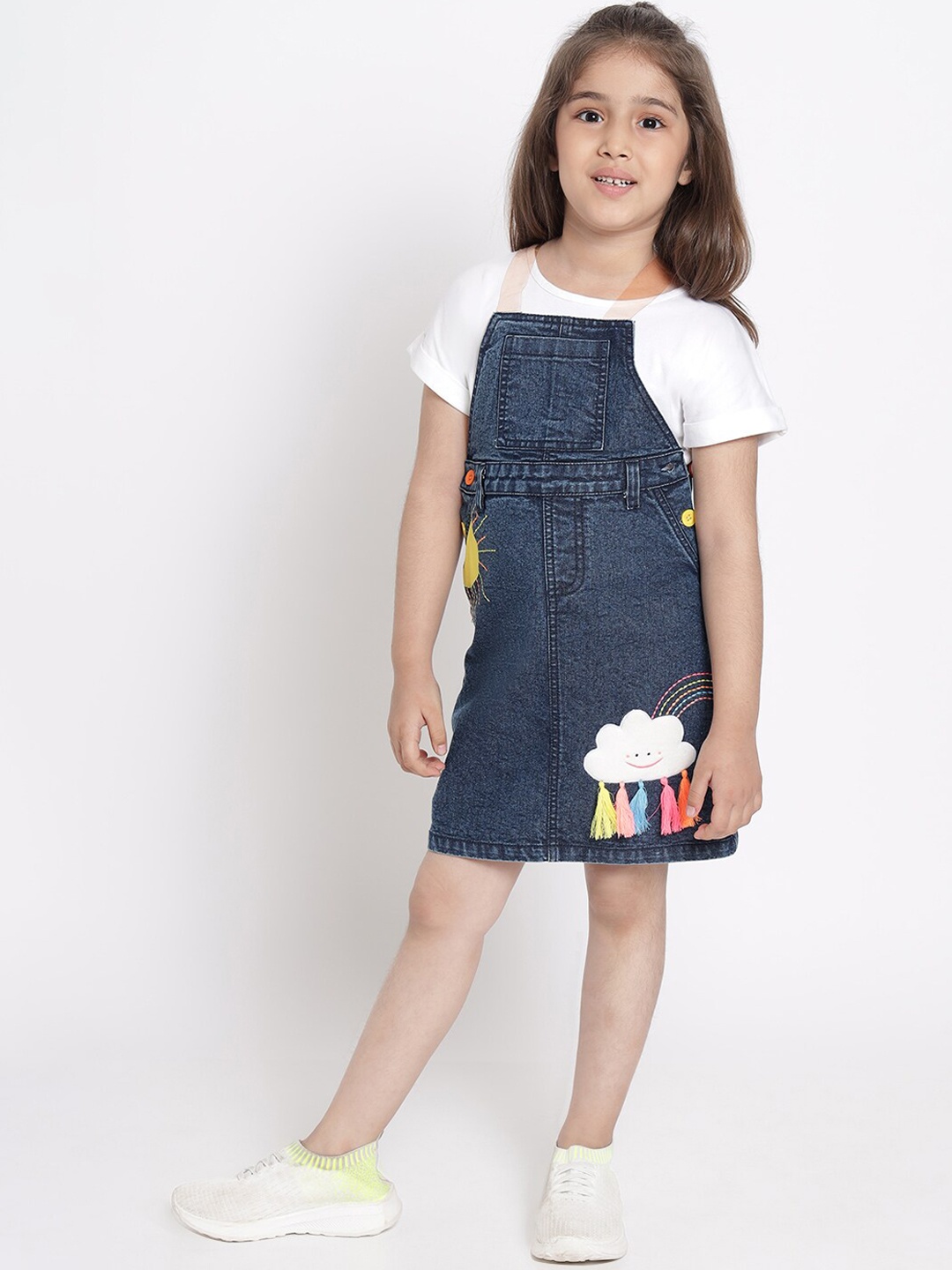 

Nauti Nati Girls Blue Self Design Pure Cotton Dungarees