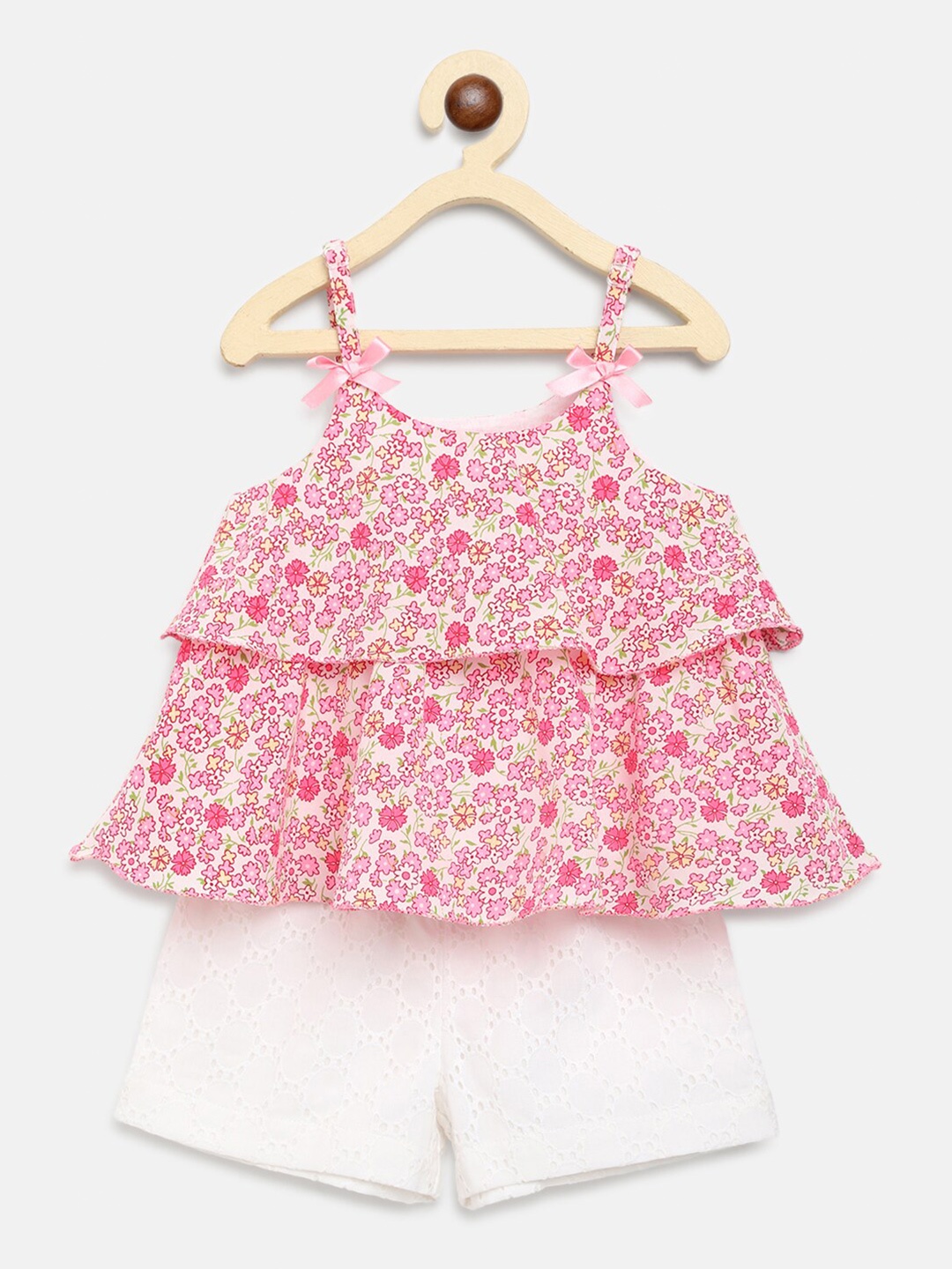 

Nauti Nati Girls Pink & White Printed Top With Shorts