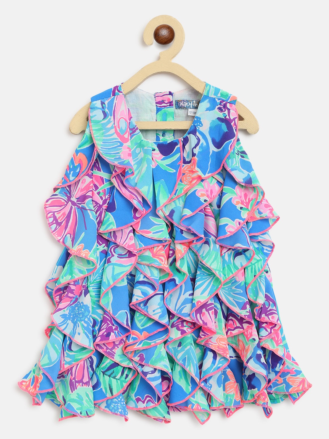 

Nauti Nati Girls Multicoloured Floral Georgette Ruffled A-Line Dress, Multi