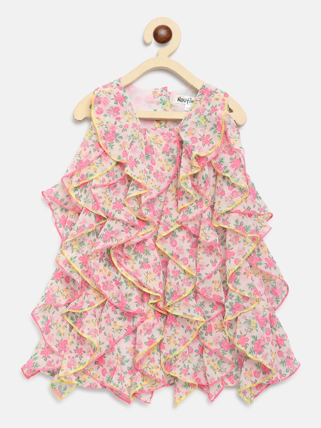 

Nauti Nati Pink & Yellow Floral Ruffled A-Line Dress