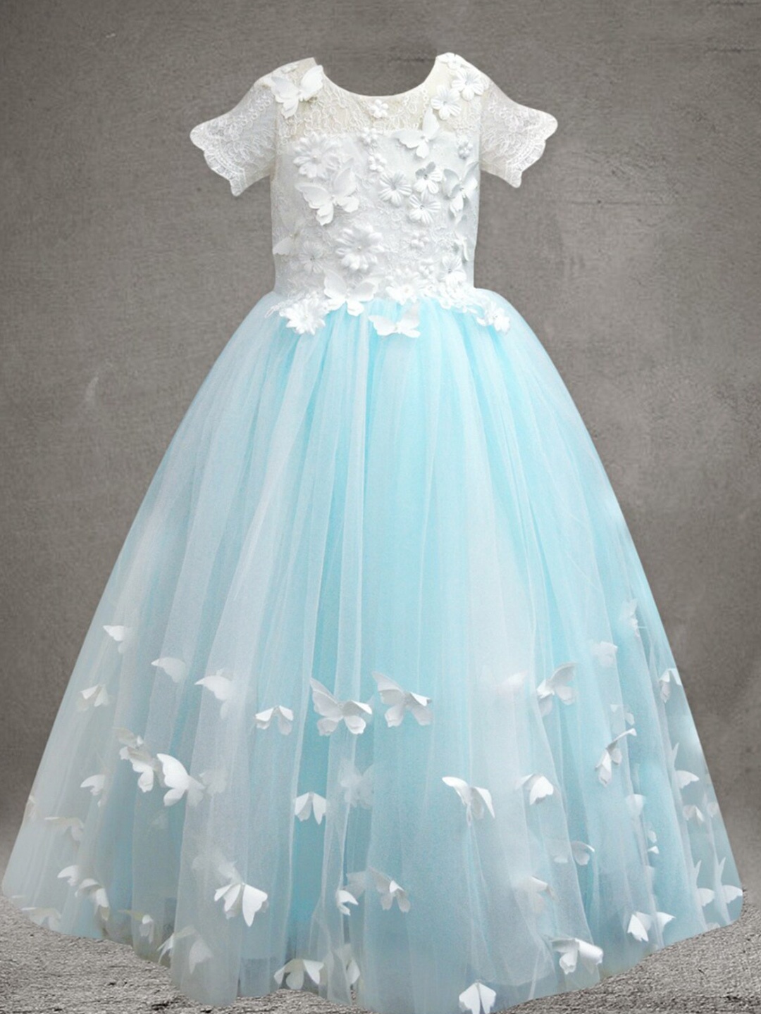 

A.T.U.N. White & Blue Butterfly Trail Net Fit & Flare Dress