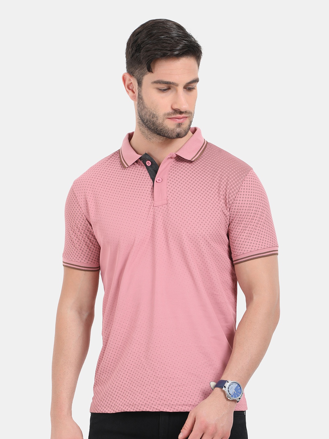 

ARDEUR Men Pink Polo Collar Dri-FIT Slim Fit Outdoor T-shirt
