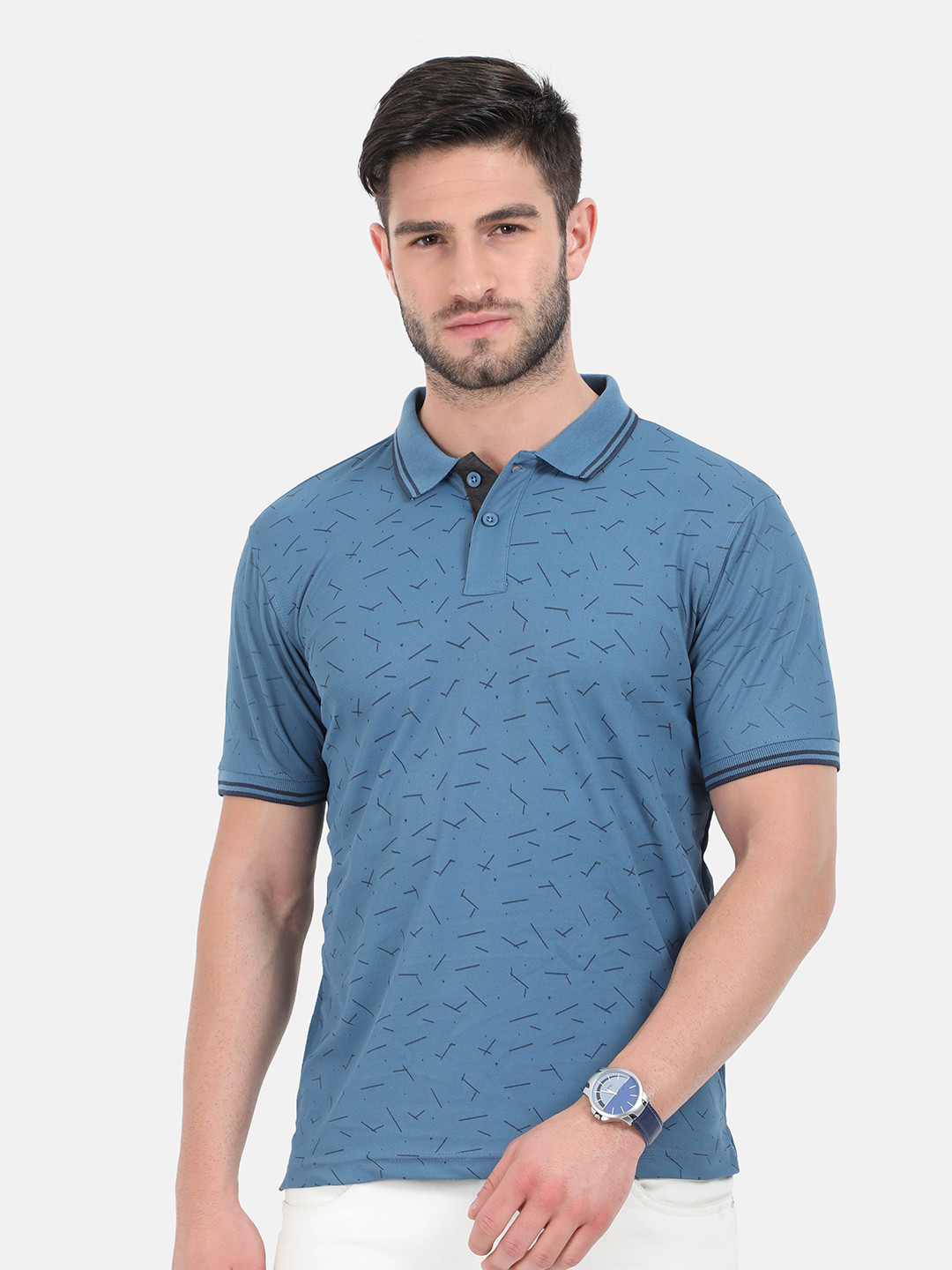 

ARDEUR Men Blue Polo Collar Dri-FIT Slim Fit T-shirt