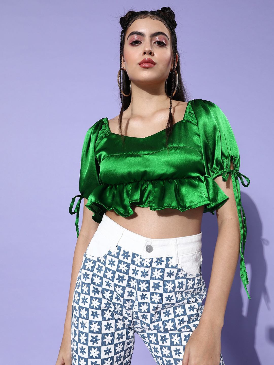 

DODO & MOA Women Green Solid Cropped Top