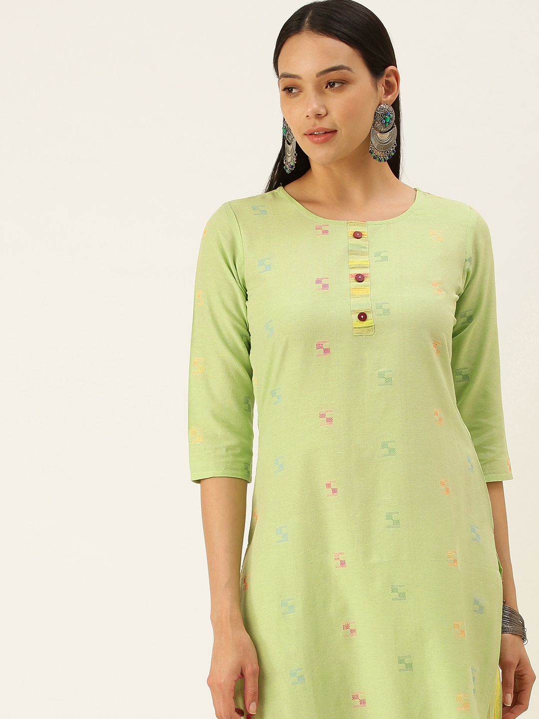 

Saanjh Women Green Pure Cotton Kurta with Trousers