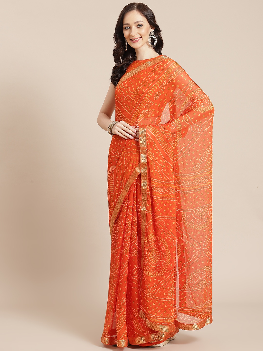 

Satrani Women Orange & Yellow Bandhani Saree