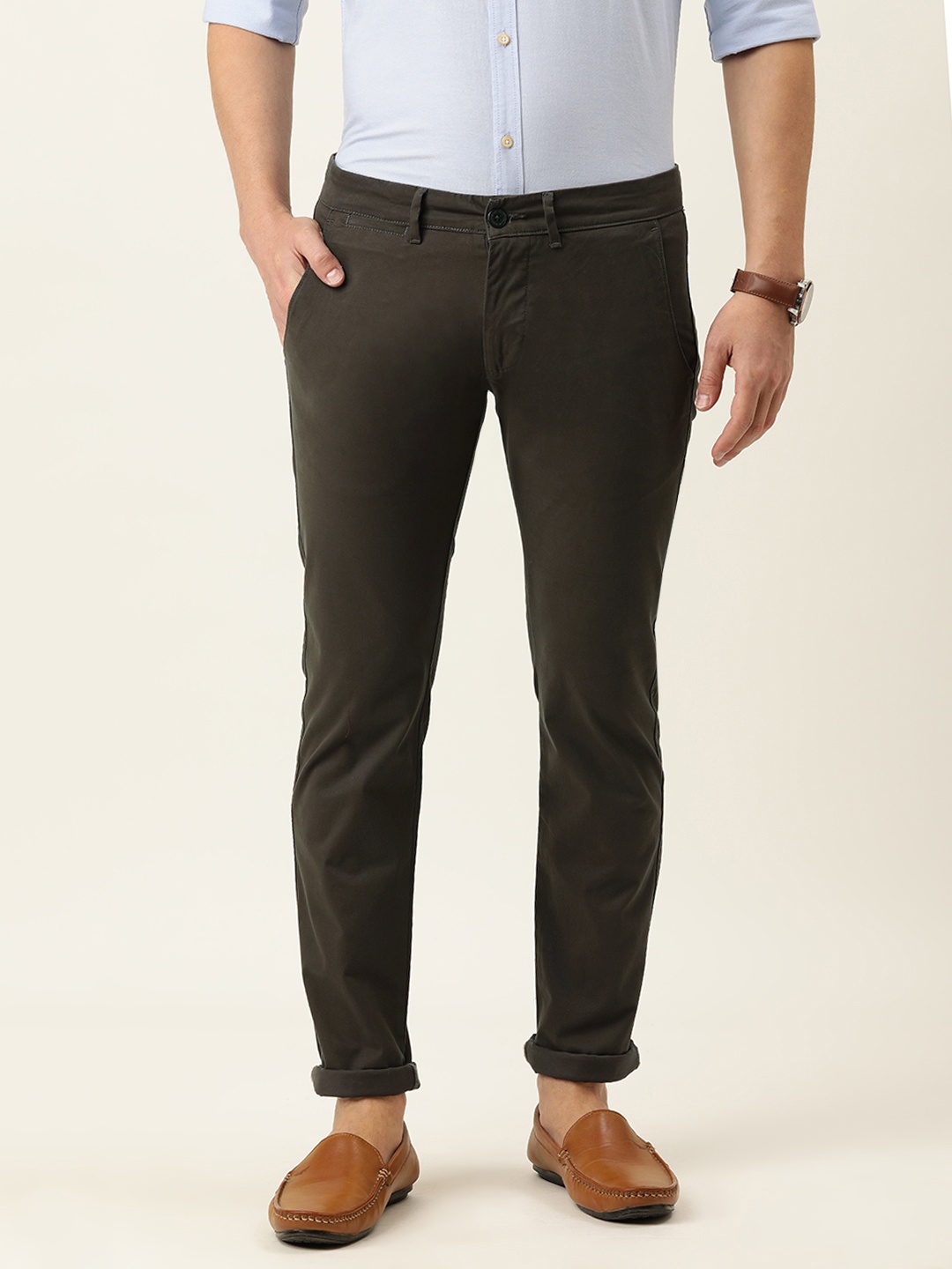 

PETER ENGLAND UNIVERSITY Men Coffee Brown Skinny Fit Trousers