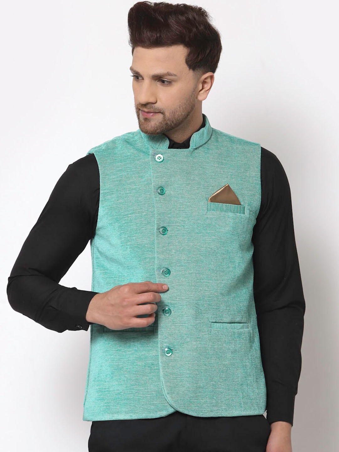 

KLOTTHE Men Green Solid Woven Nehru Jacket