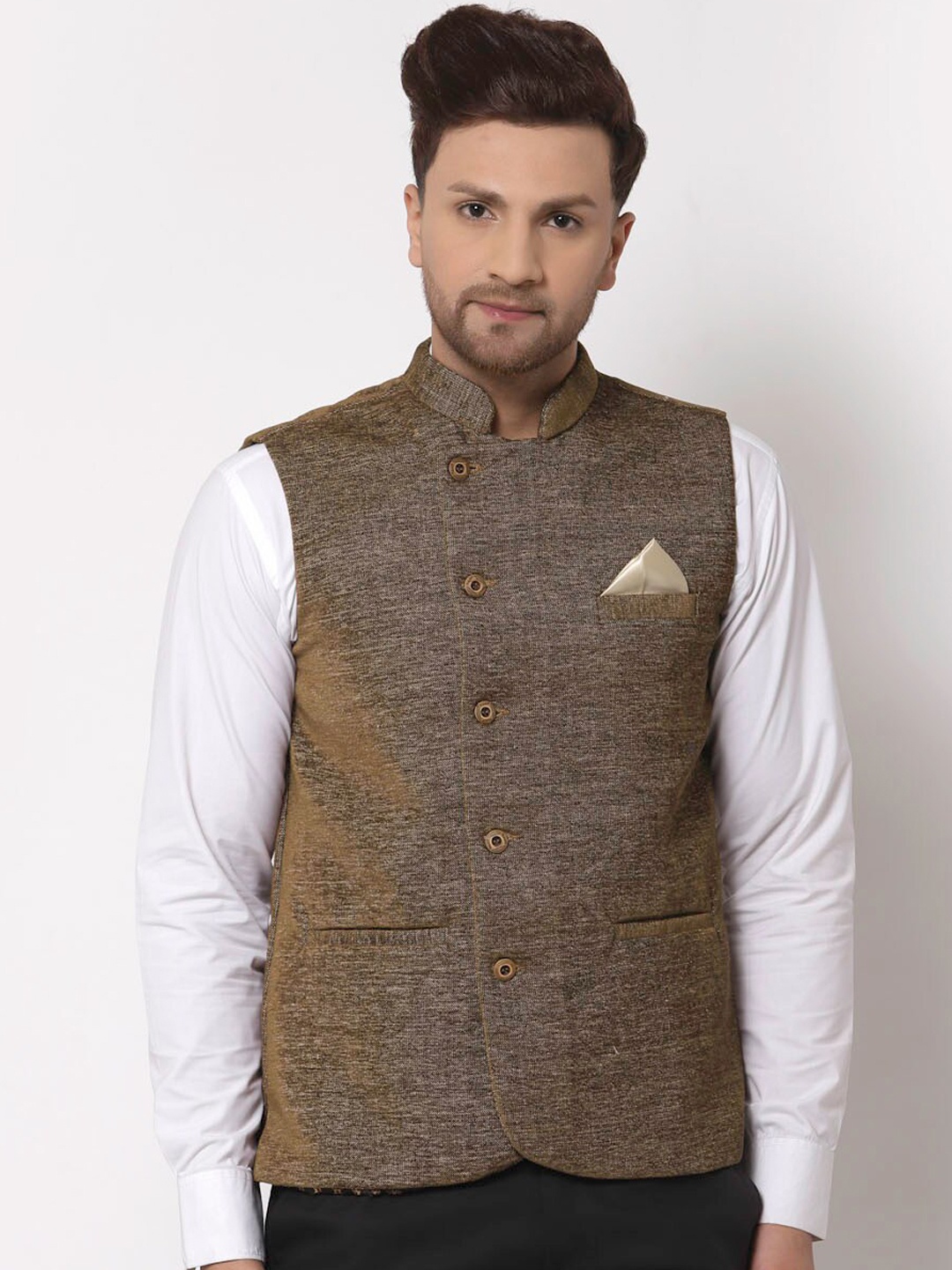

KLOTTHE Men Brown Solid Nehru Jacket