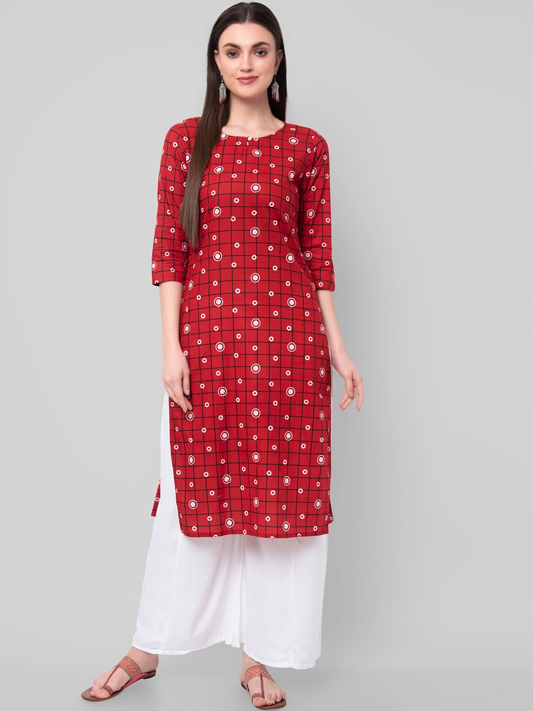 

Wodreams Women Red Geometric Printed Straight Kurta