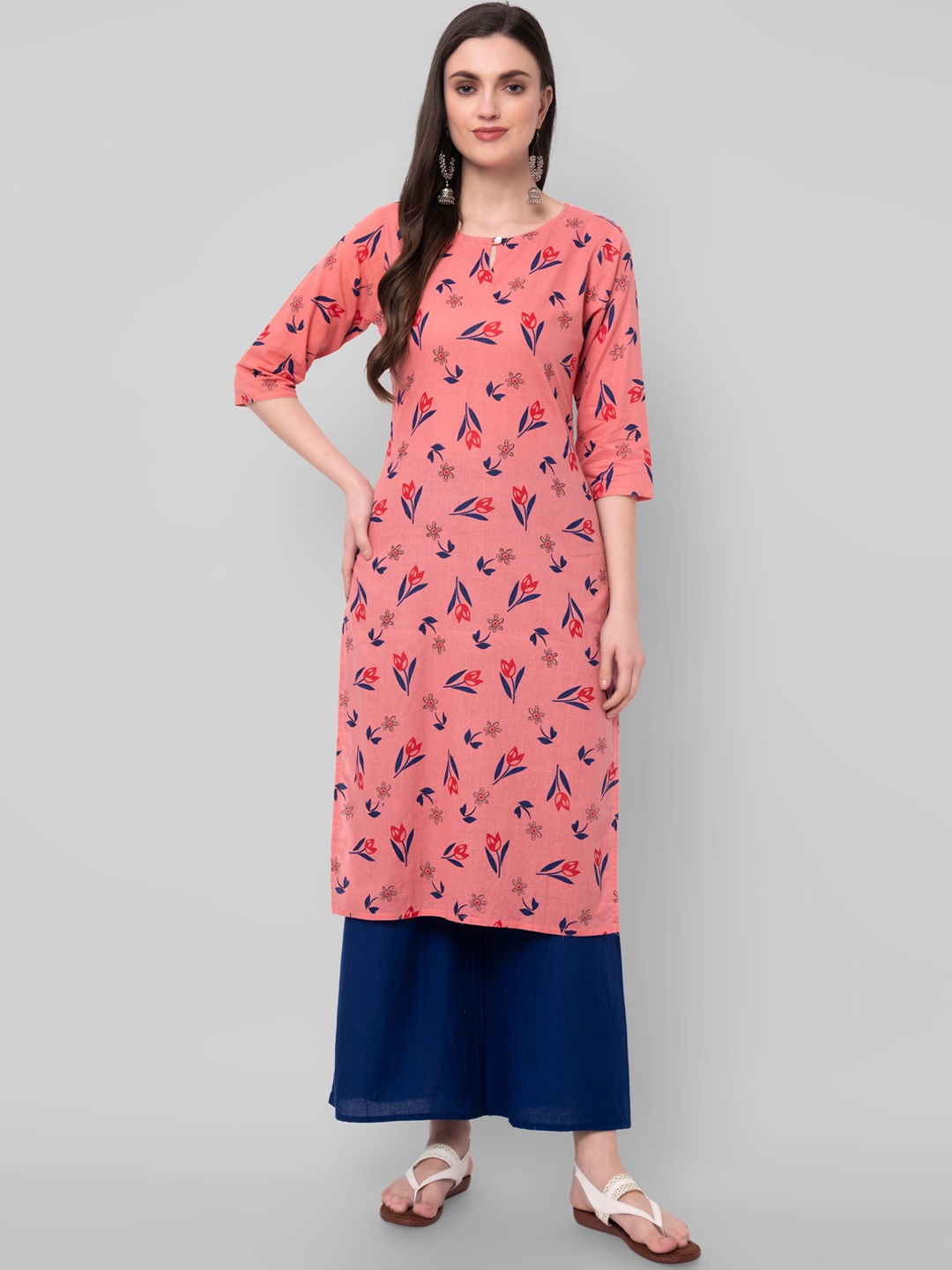 

Wodreams Women Pink Floral Printed Block Print Kurta