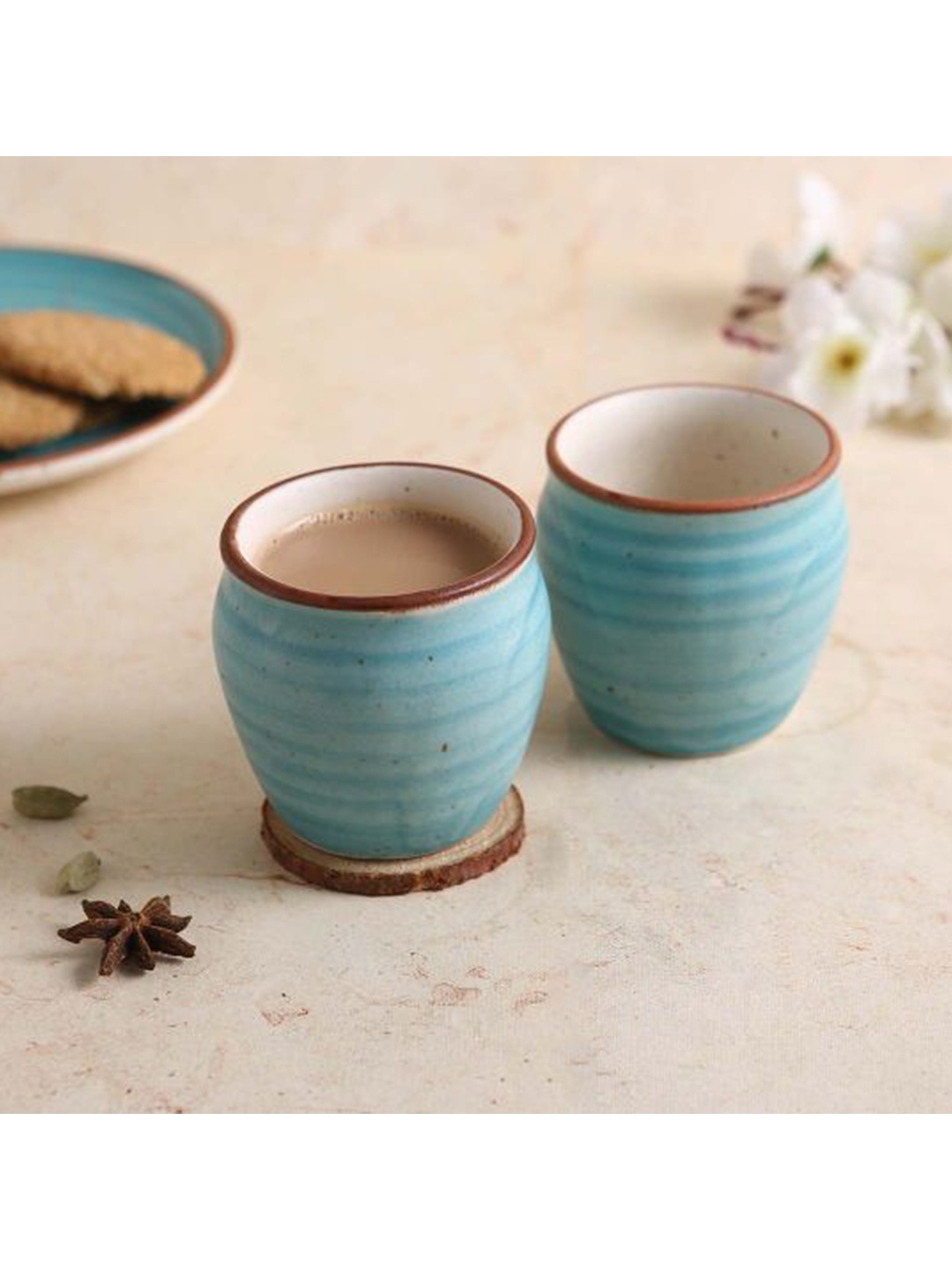 

Wonderchef Set of 2 Blue & Maroon Solid Stoneware Glossy Kulladhs