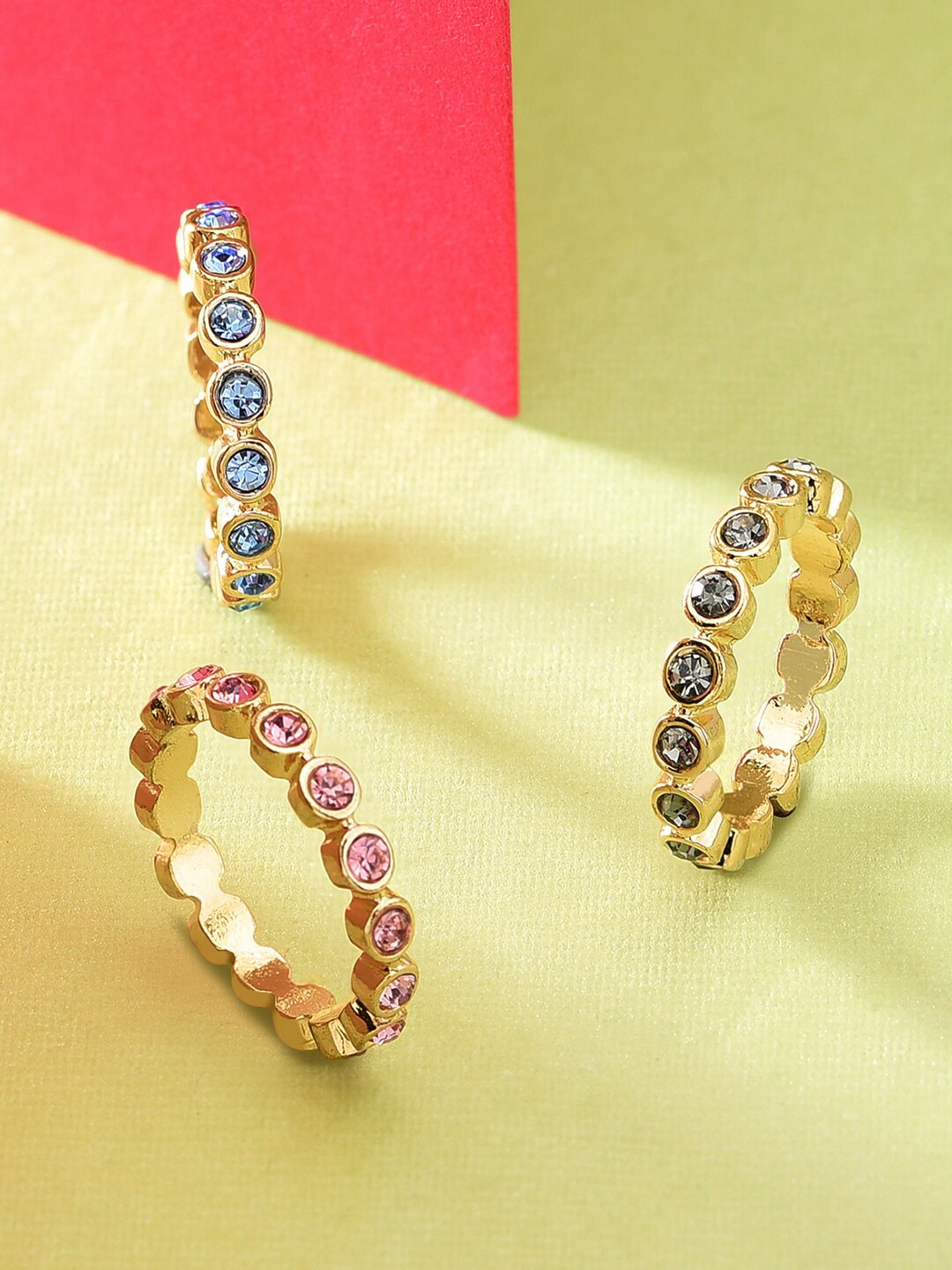 

Accessorize London Women Pastel Pop Set Of 3 Bezel Eterity Rings, Gold
