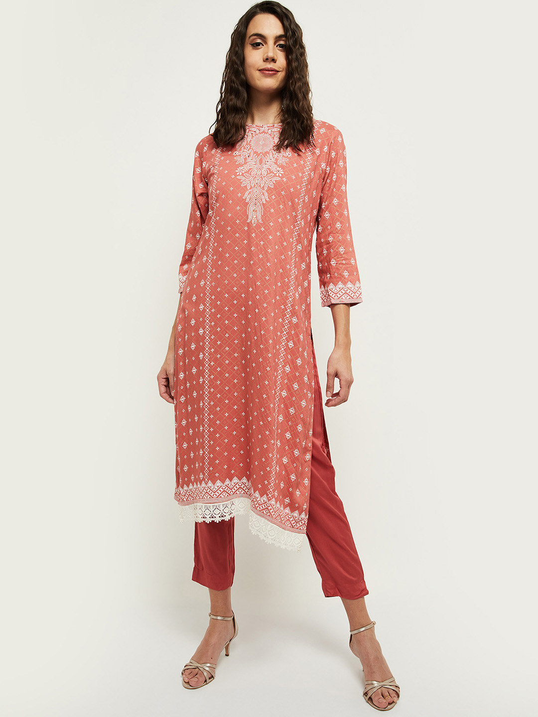 

max Women Rust Ethnic Motifs Printed Culottes Trousers
