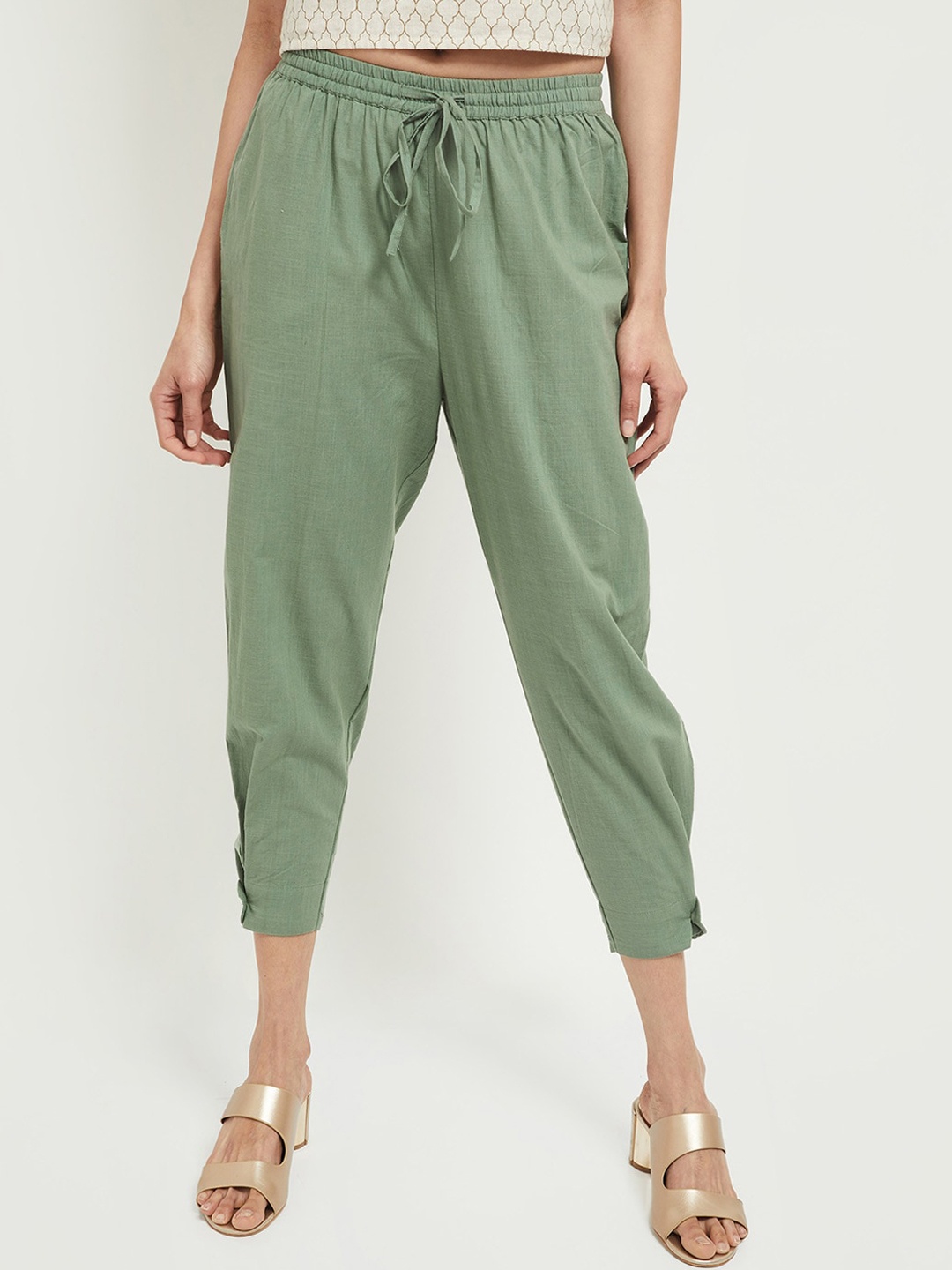 

max Women Green Pure Cotton Trousers