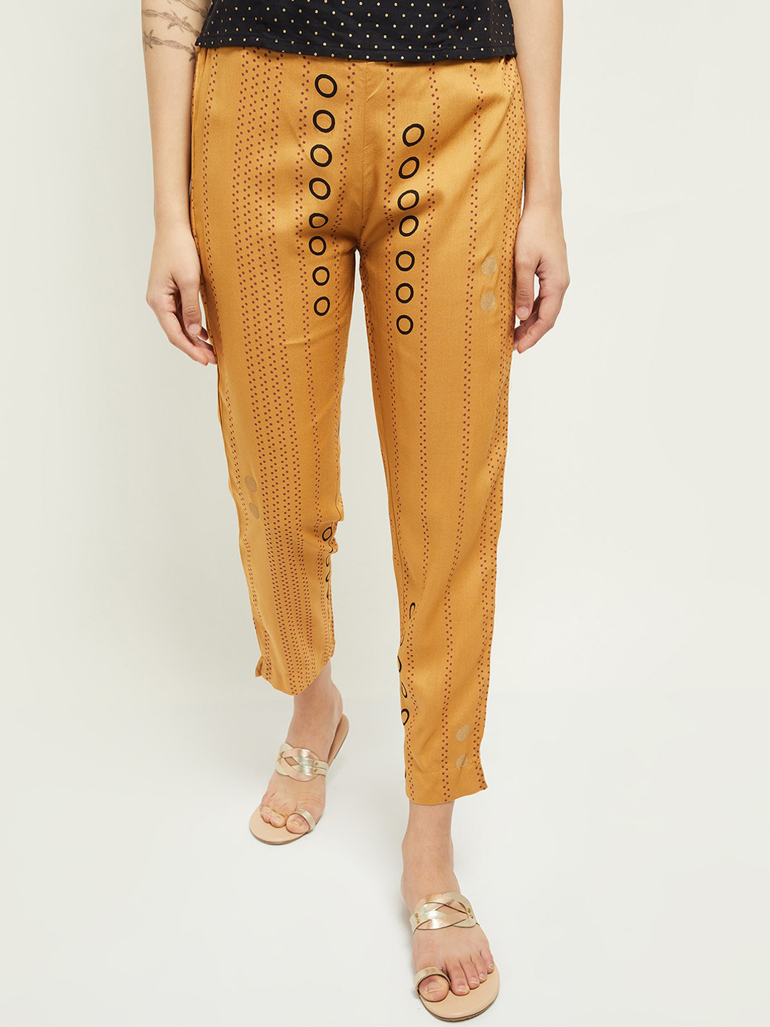 

max Women Mustard Yellow Printed Trousers