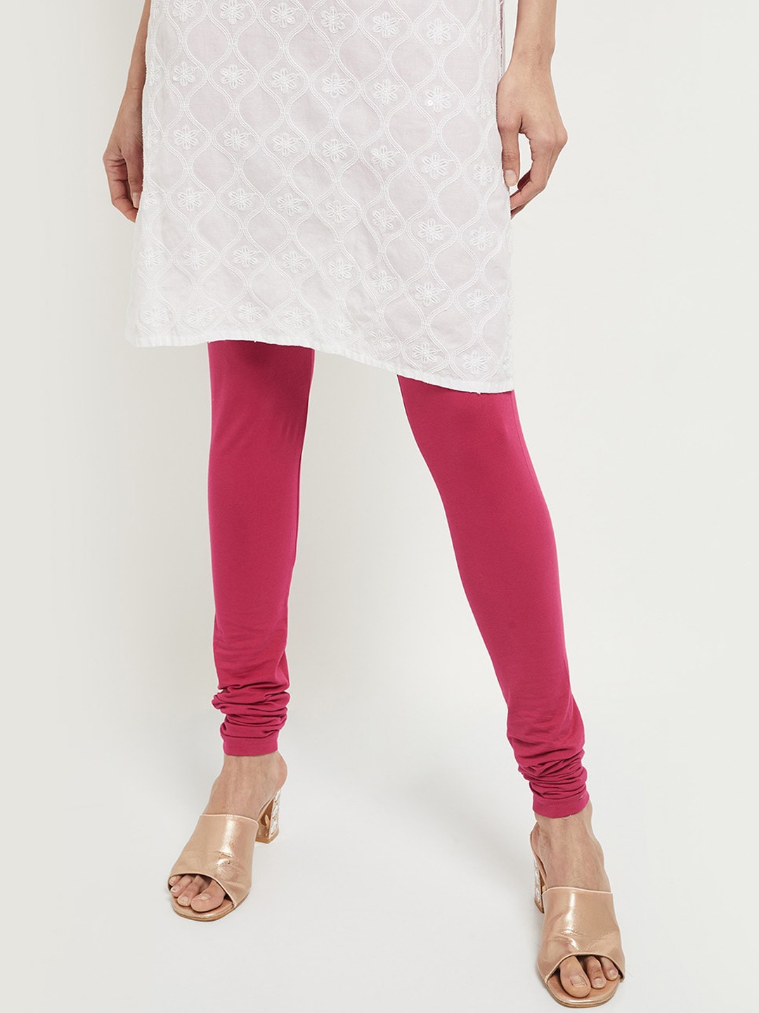 

max Women Pink Solid Churidar Length Leggings