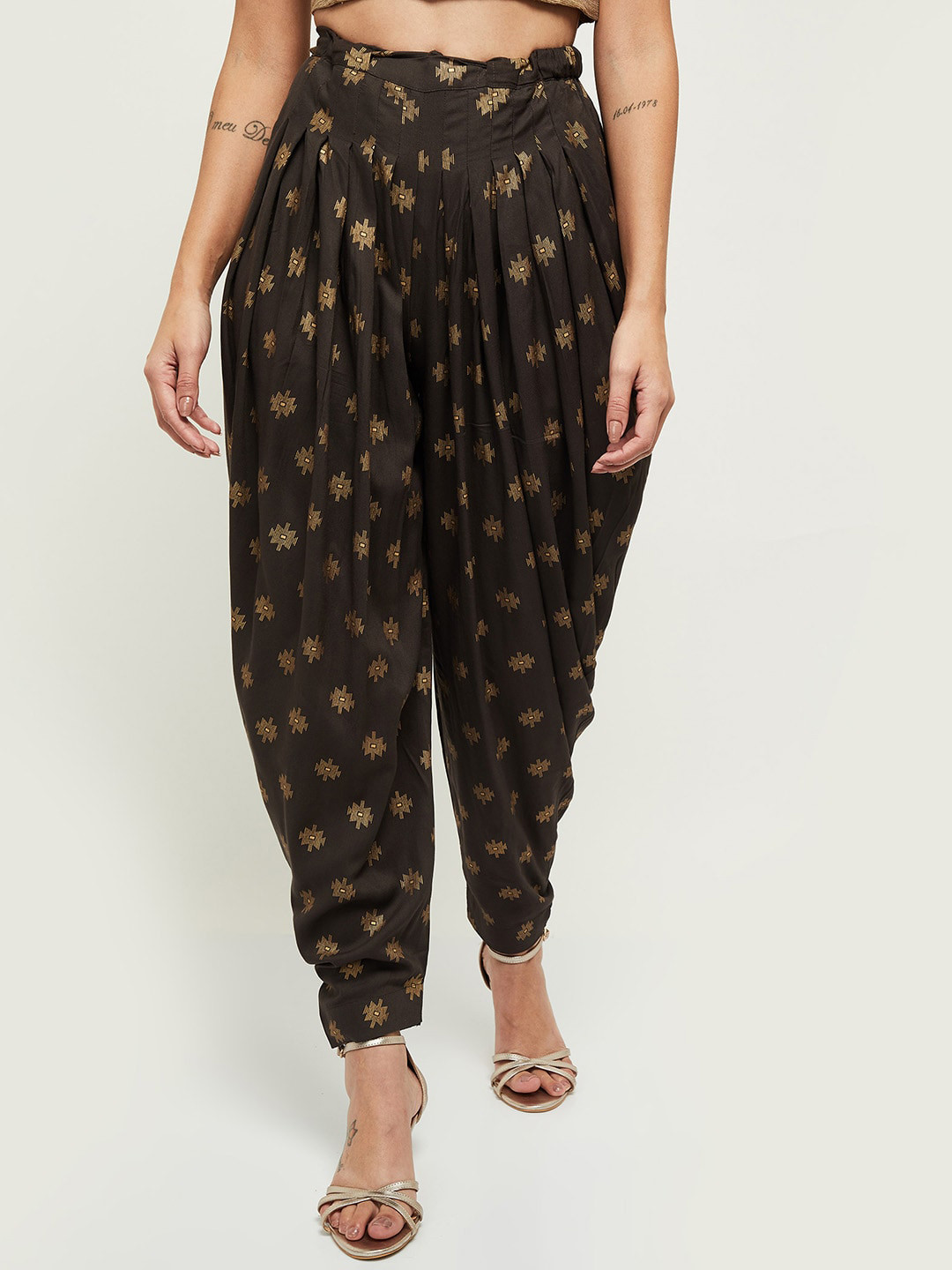 

max Women Charcoal Ethnic Motifs Printed Pleated Jodhpuris