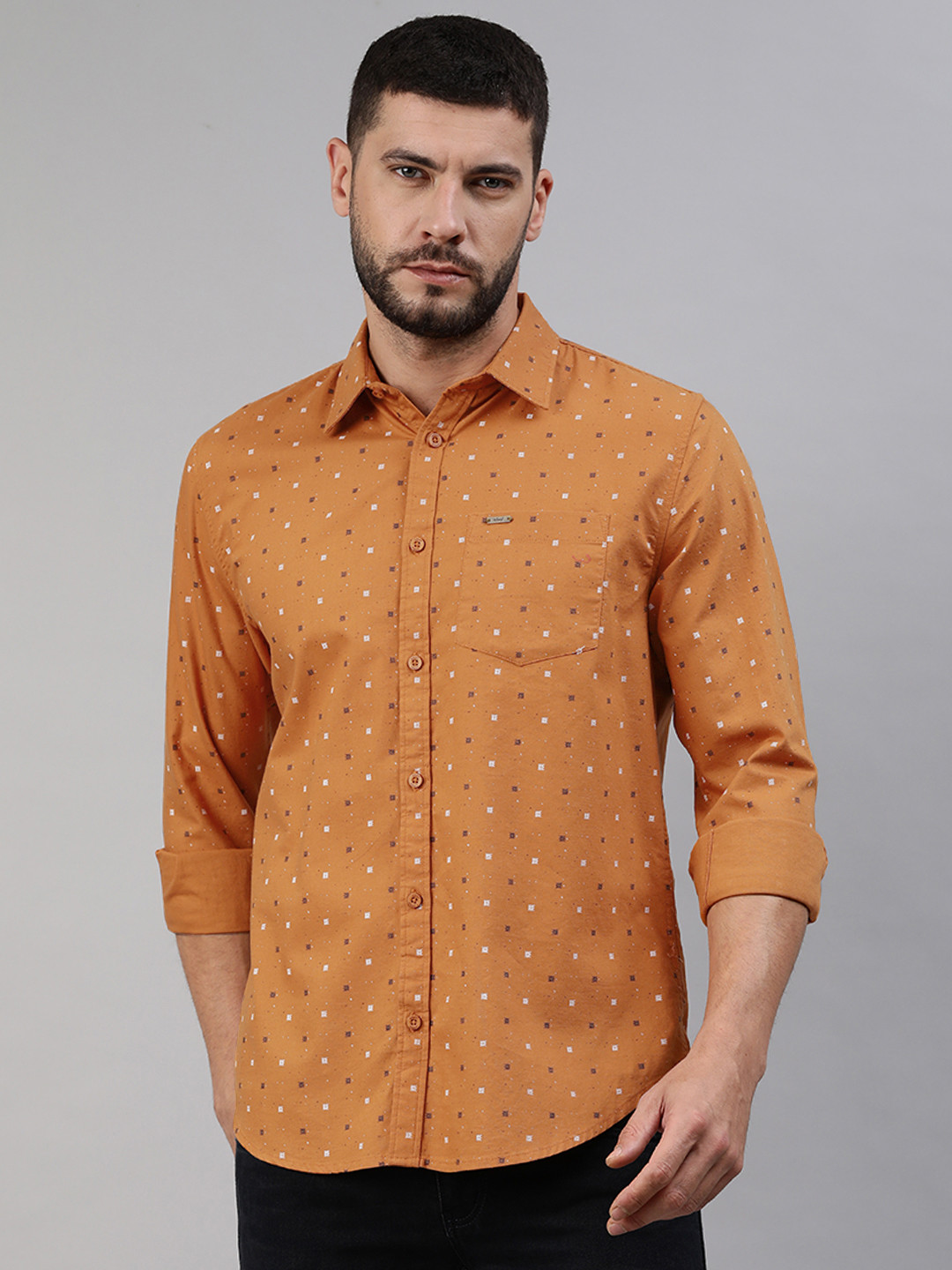 

abof Men Brown Printed Pure Cotton Casual Shirt