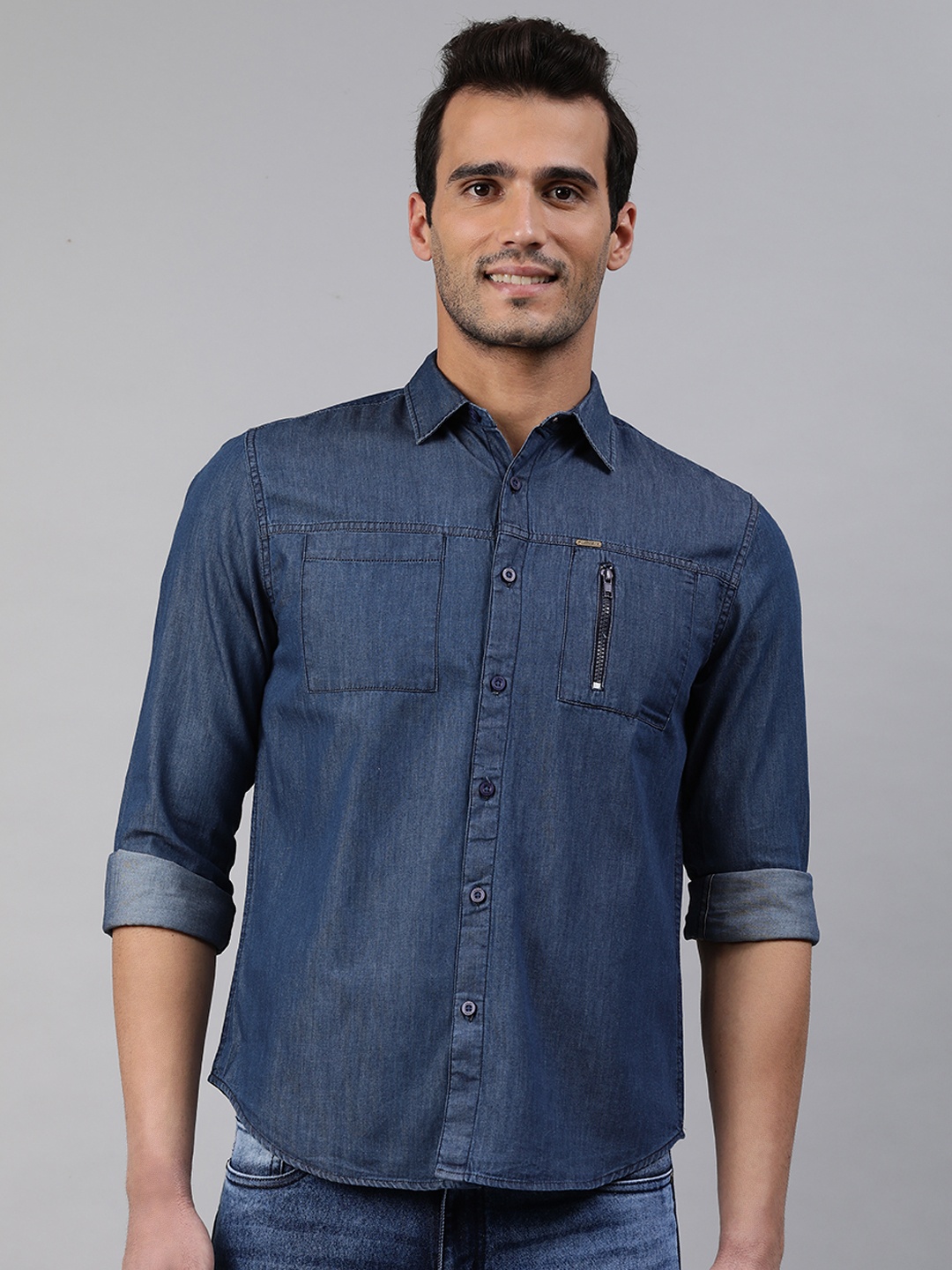 

abof Men Blue Solid Slim Fit Casual Shirt