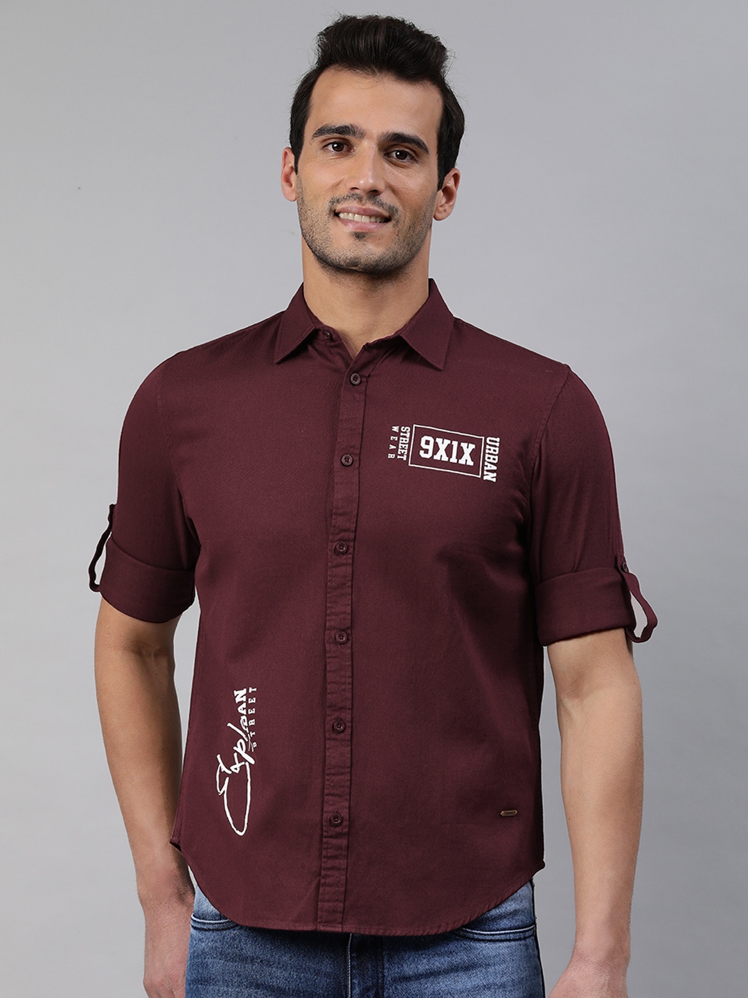 

abof Men Maroon &White Slim Fit Printed Casual Shirt