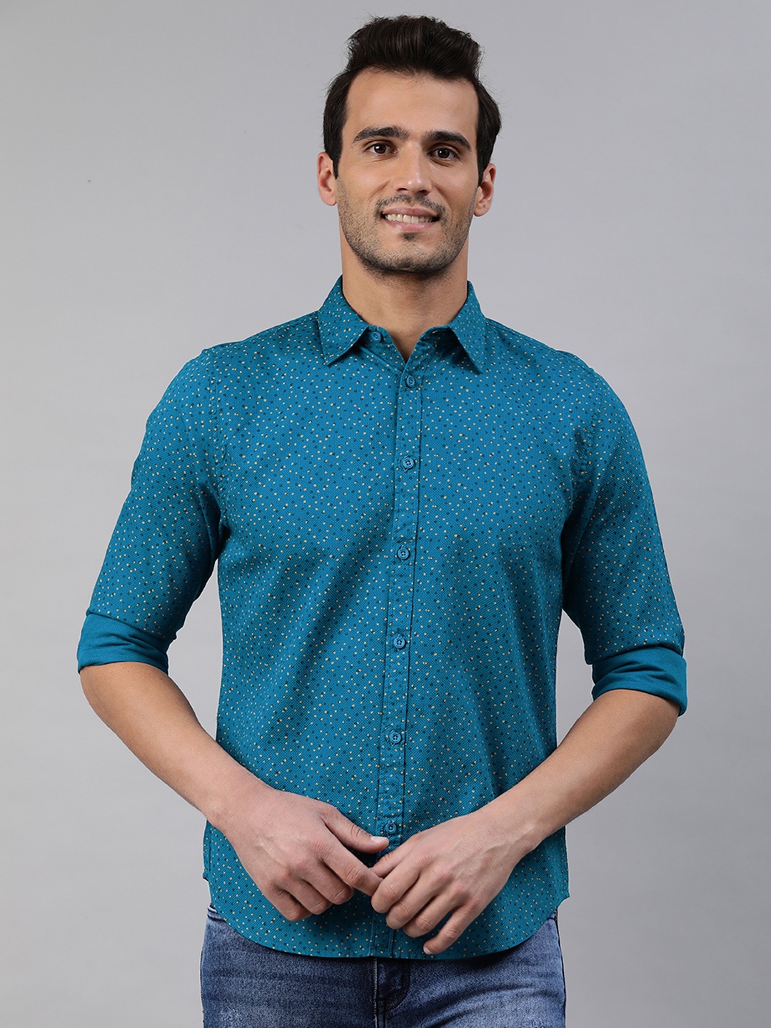 

abof Men Blue & Yellow Slim Fit Printed Casual Shirt