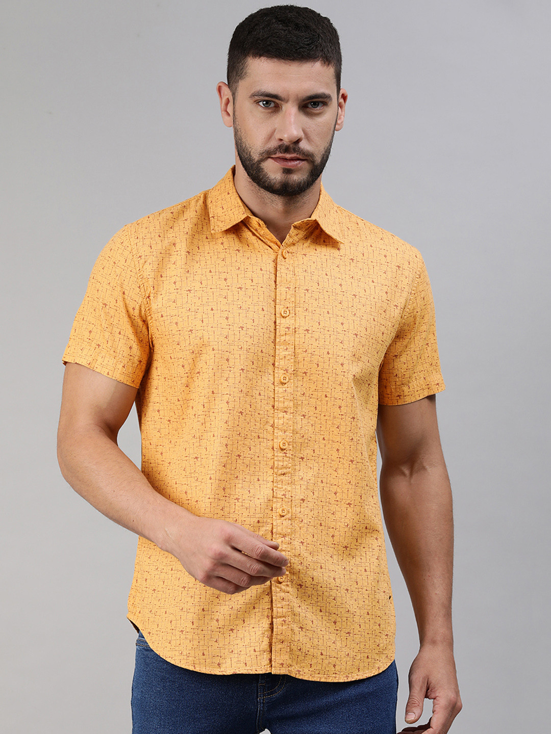

abof Men Peach-Coloured Slim Fit Printed Casual Shirt