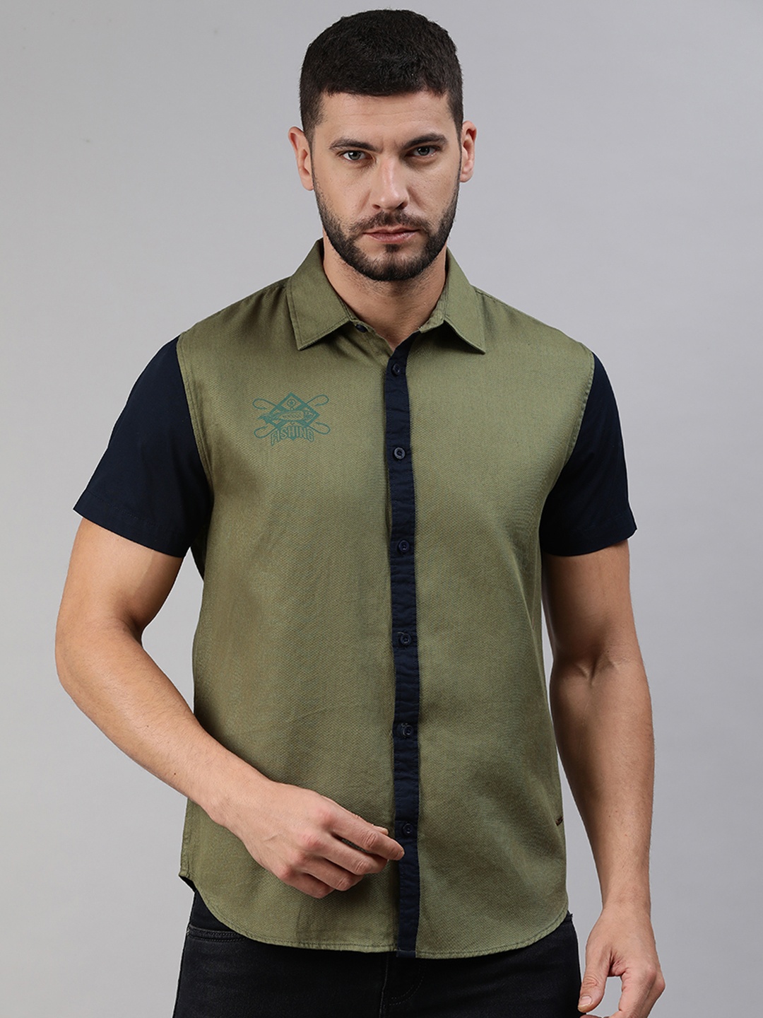 

abof Men Green Casual Pure Cotton Shirt